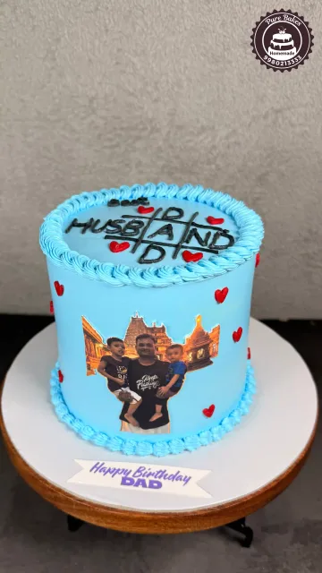 Sky Blue Photo Birthday Cake for Dad Celebration