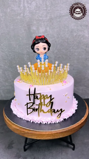 Snow White Theme Birthday Cake with Crown Cake Topper