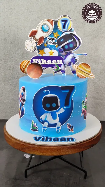 Space Robot Theme Birthday Cake for Seven Year Old