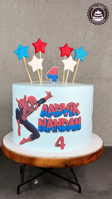 Spiderman Kids Birthday Cake with Colorful Star Toppers