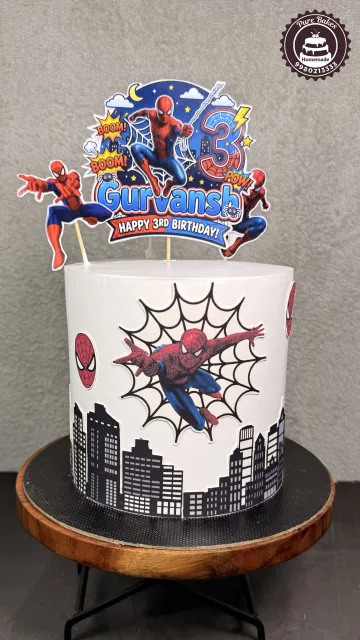Spiderman Theme Birthday Cake with Custom Name Topper for Kids