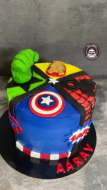 Superhero Theme Birthday Cake with Marvel Character Design