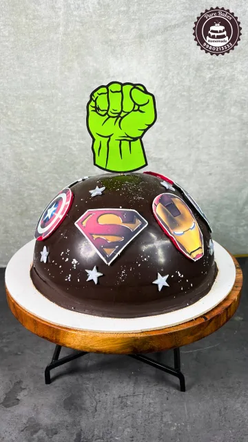 Superhero Theme Chocolate Dome Birthday Cake for Kids