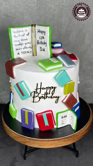 Teen Birthday Book Theme Cake with Colorful Fondant Books