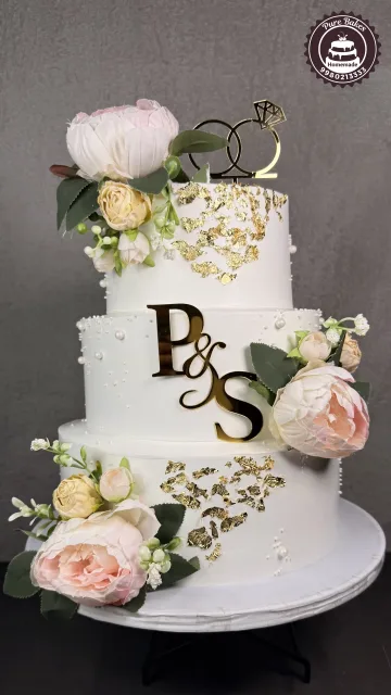 White Floral Ring Ceremony Cake