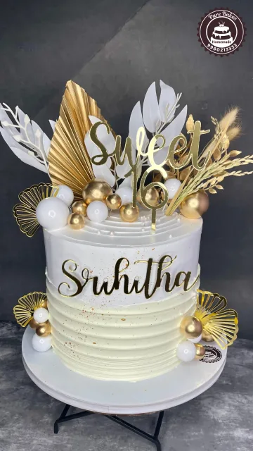 White Gold Sweet Sixteen Birthday Cake with Modern Topper