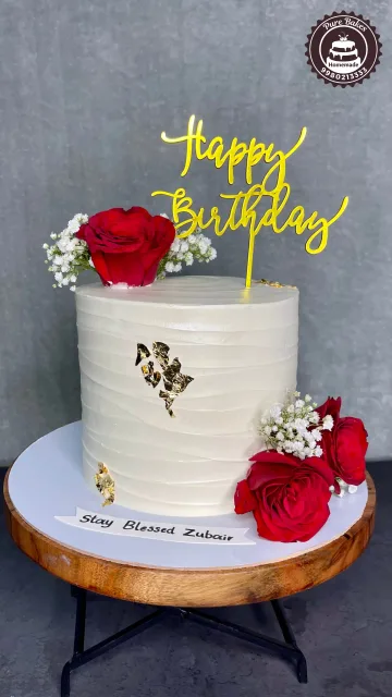 White Rose Birthday Cake with Gold Leaf Details