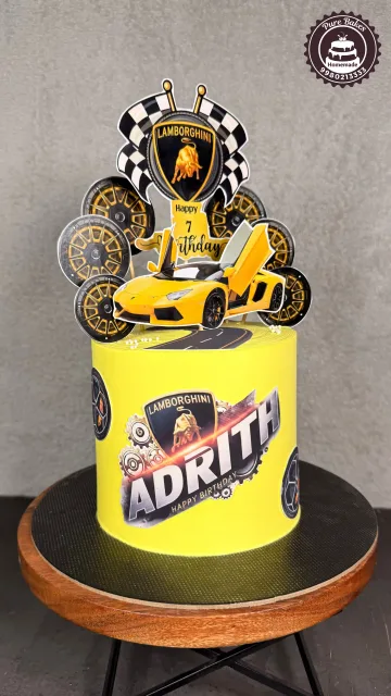 Yellow Lamborghini Theme Birthday Cake for Kids Celebration