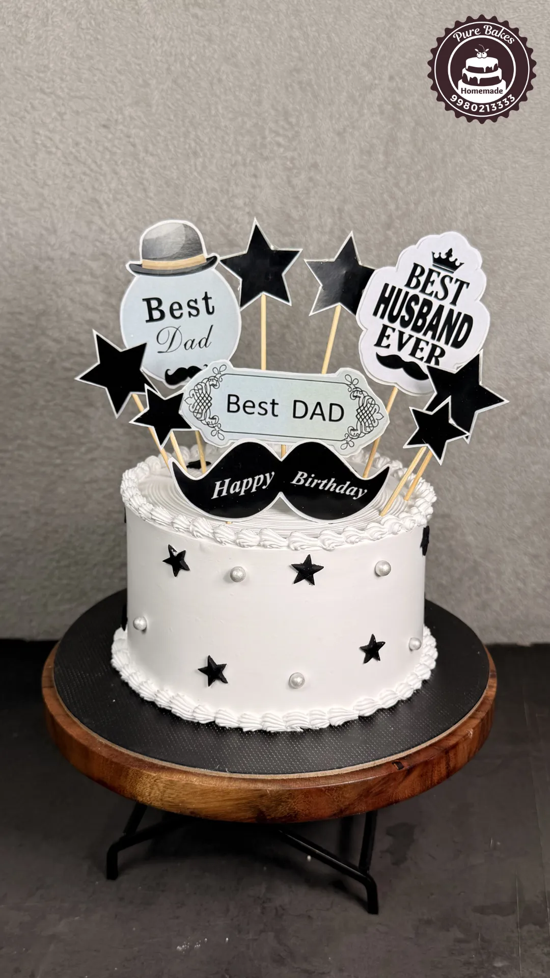 Best Dad Birthday Cake with Stylish Black White Theme