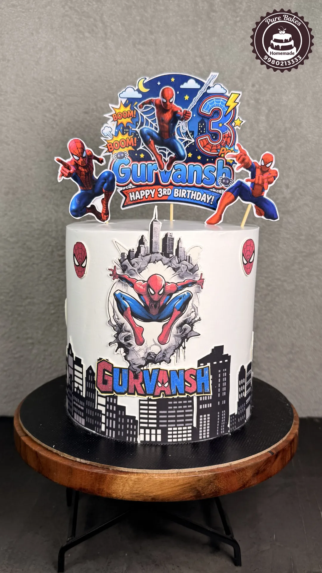 Custom Spiderman Birthday Cake for 3rd Birthday Party Celebration