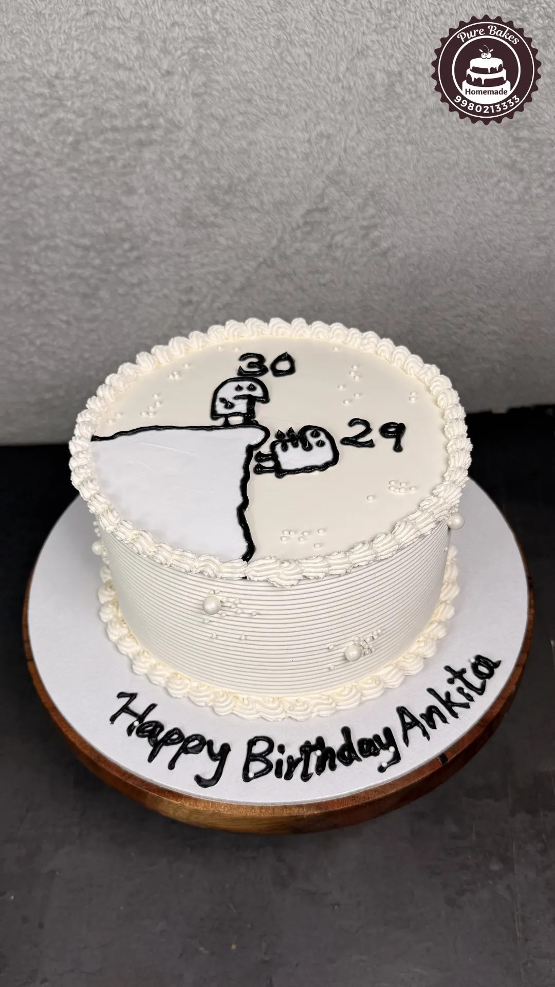 Funny 30th Birthday Cake with Minimalist Comic Style Buttercream Design