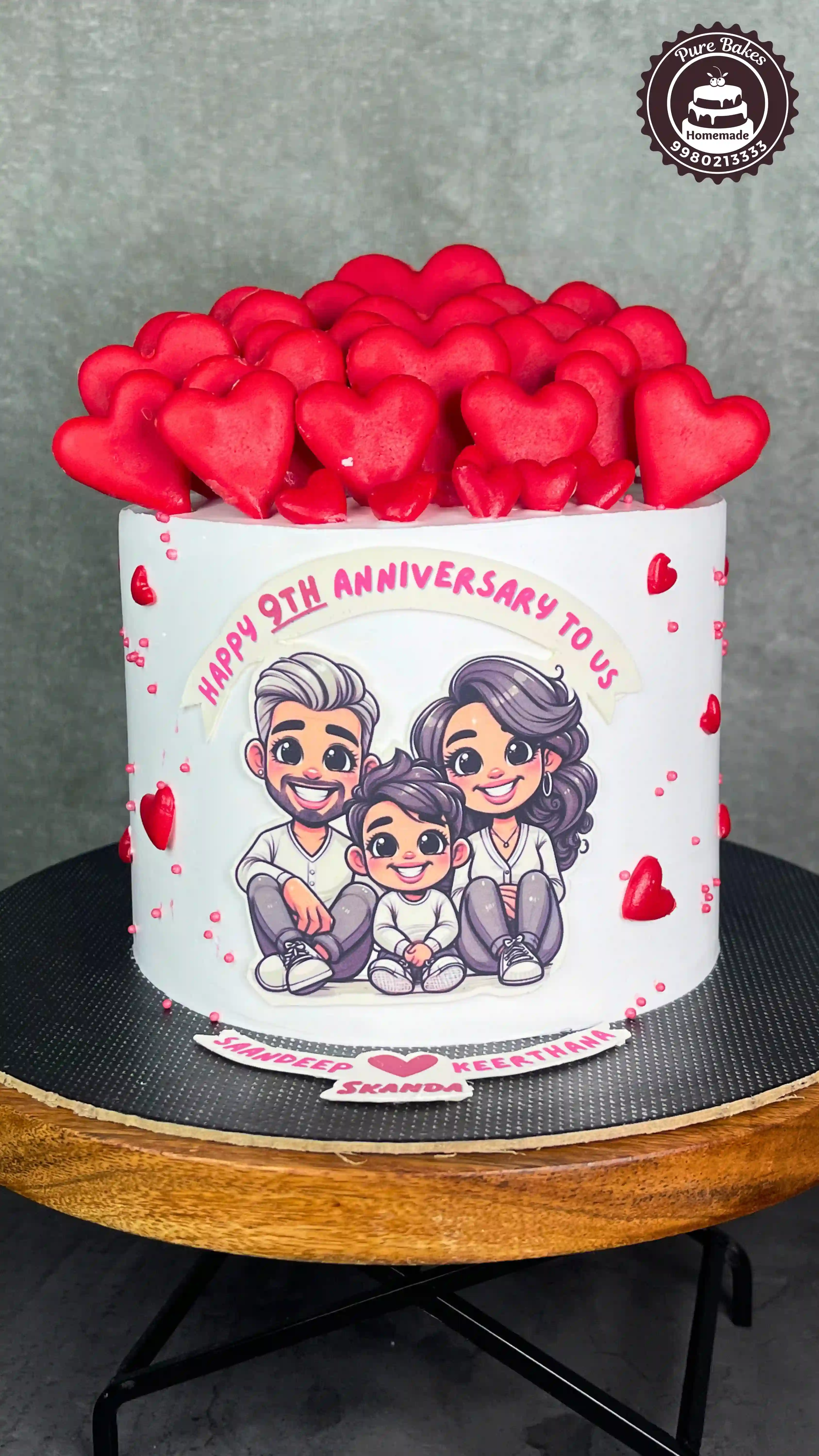 Custom Family Anniversary Heart Cake
