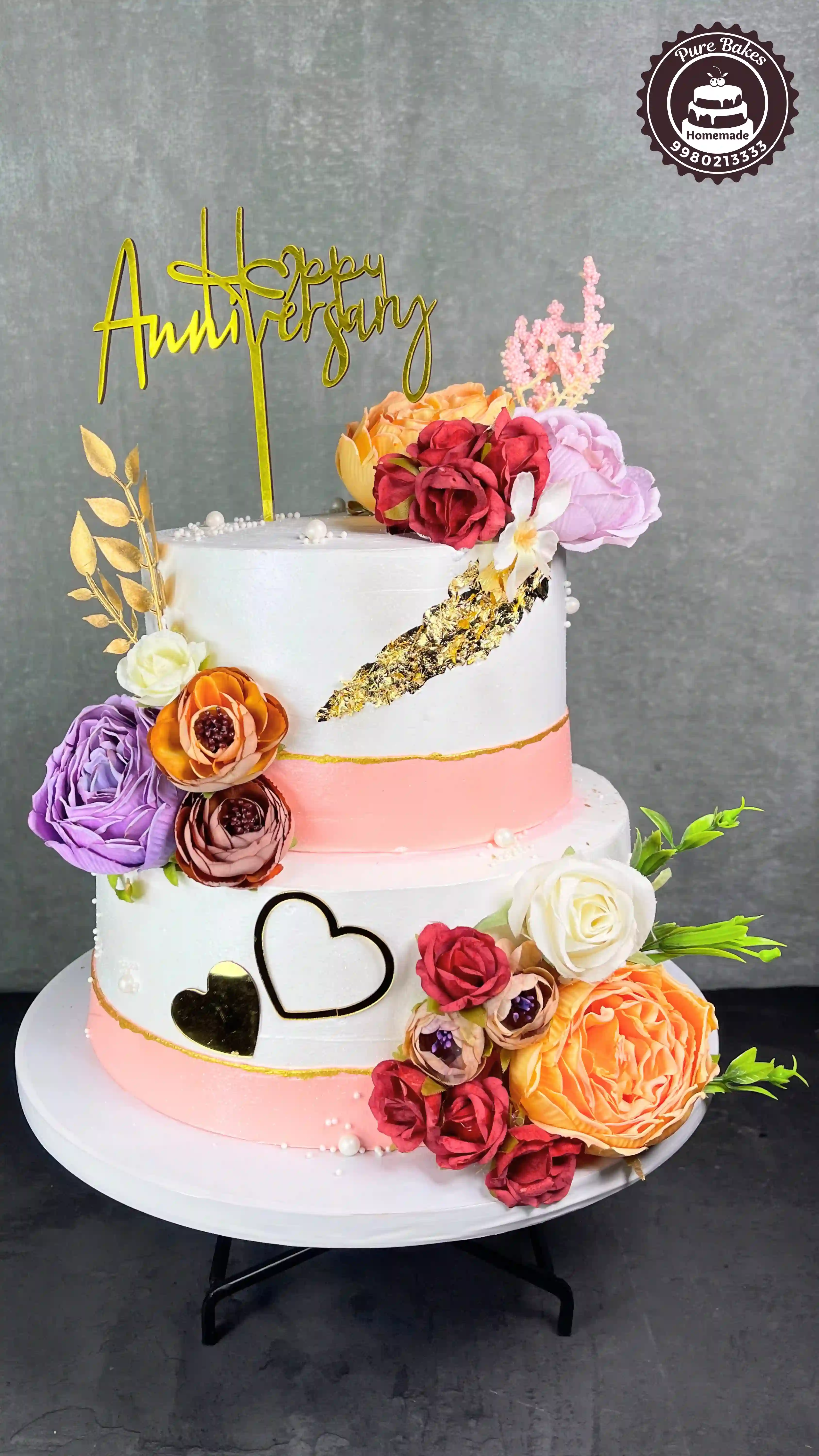Floral Two Tier Anniversary Cake
