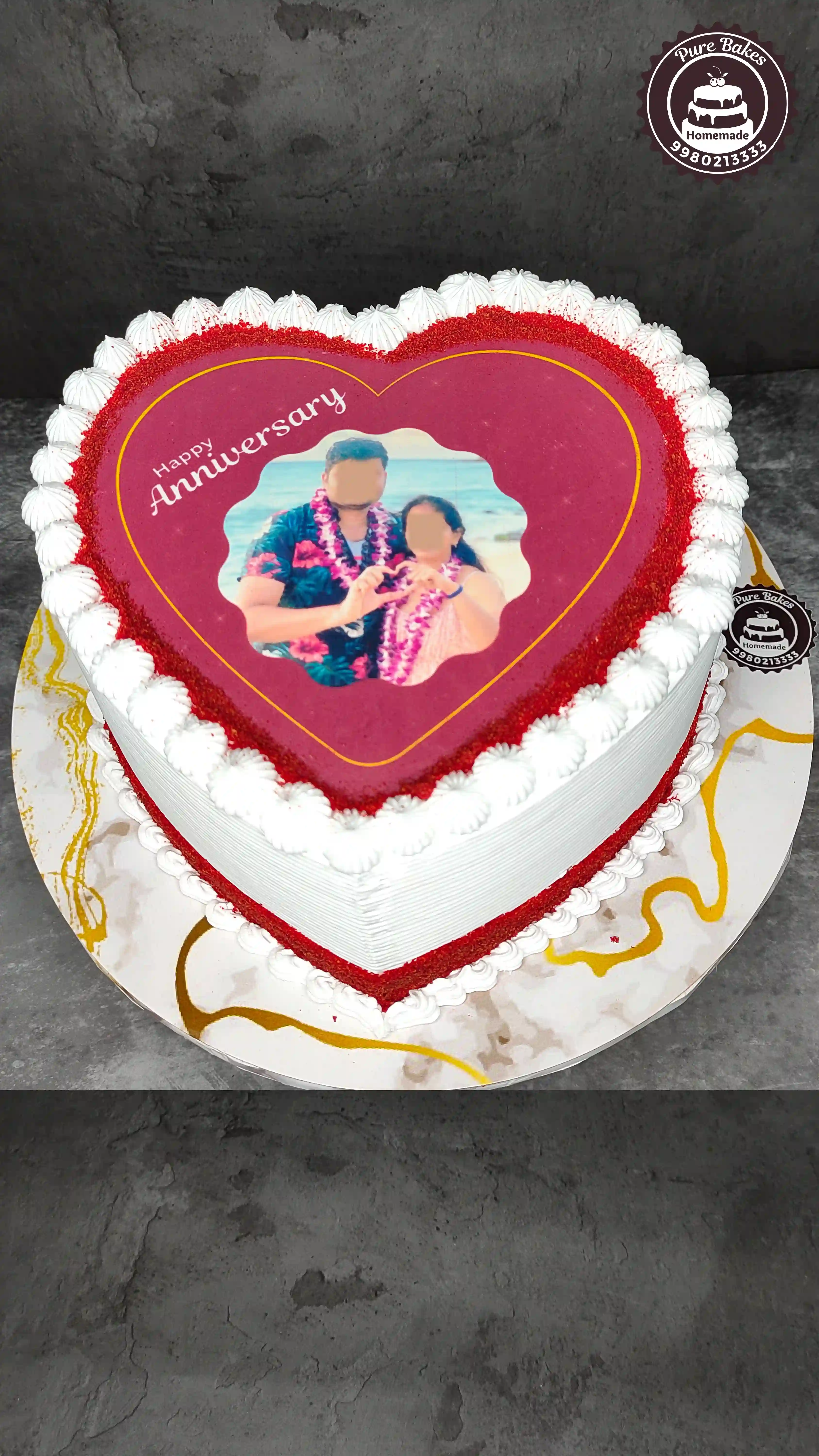 Heart Shape Photo Anniversary Cake