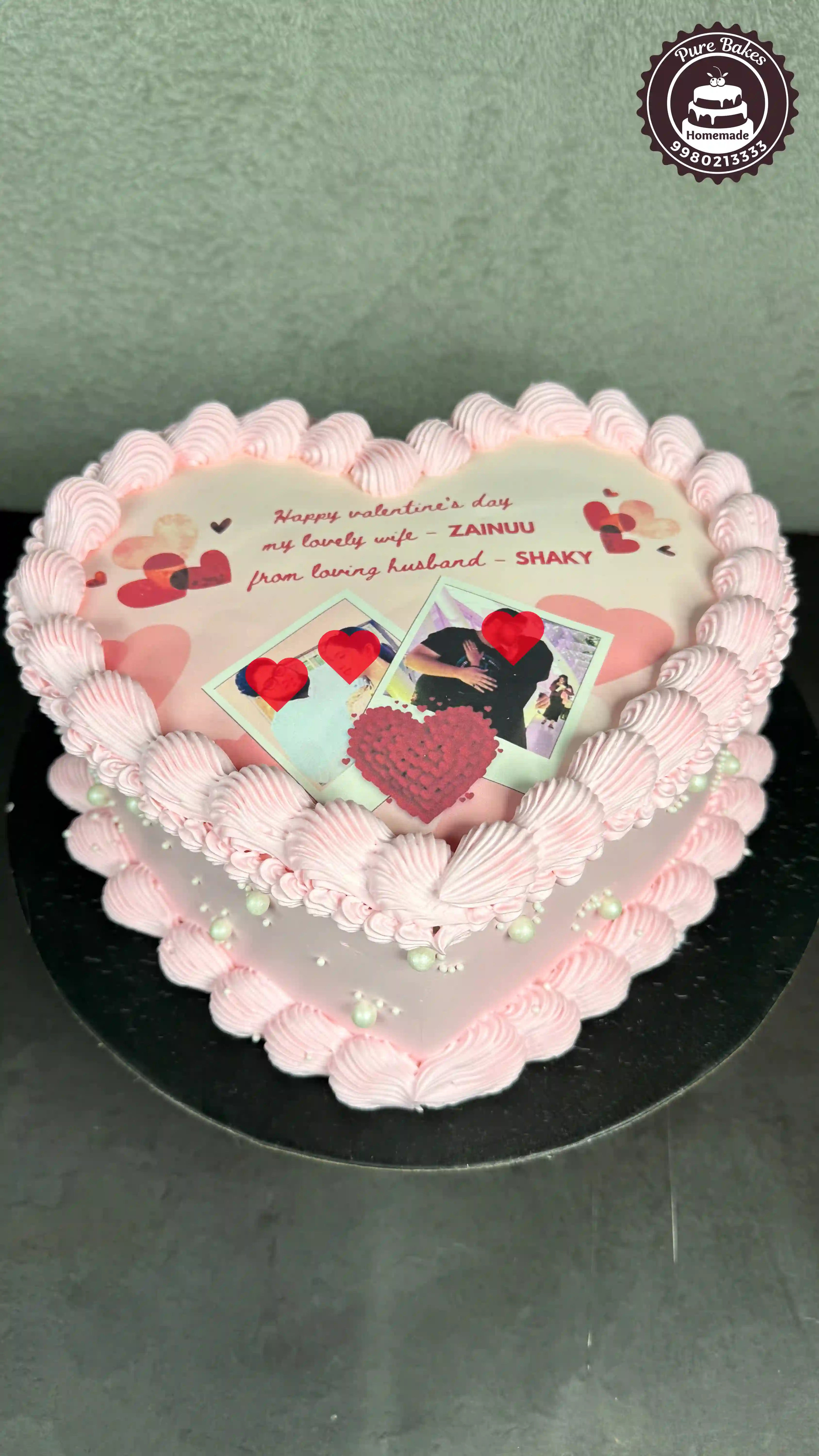 Heart Shape Valentine Photo Cake