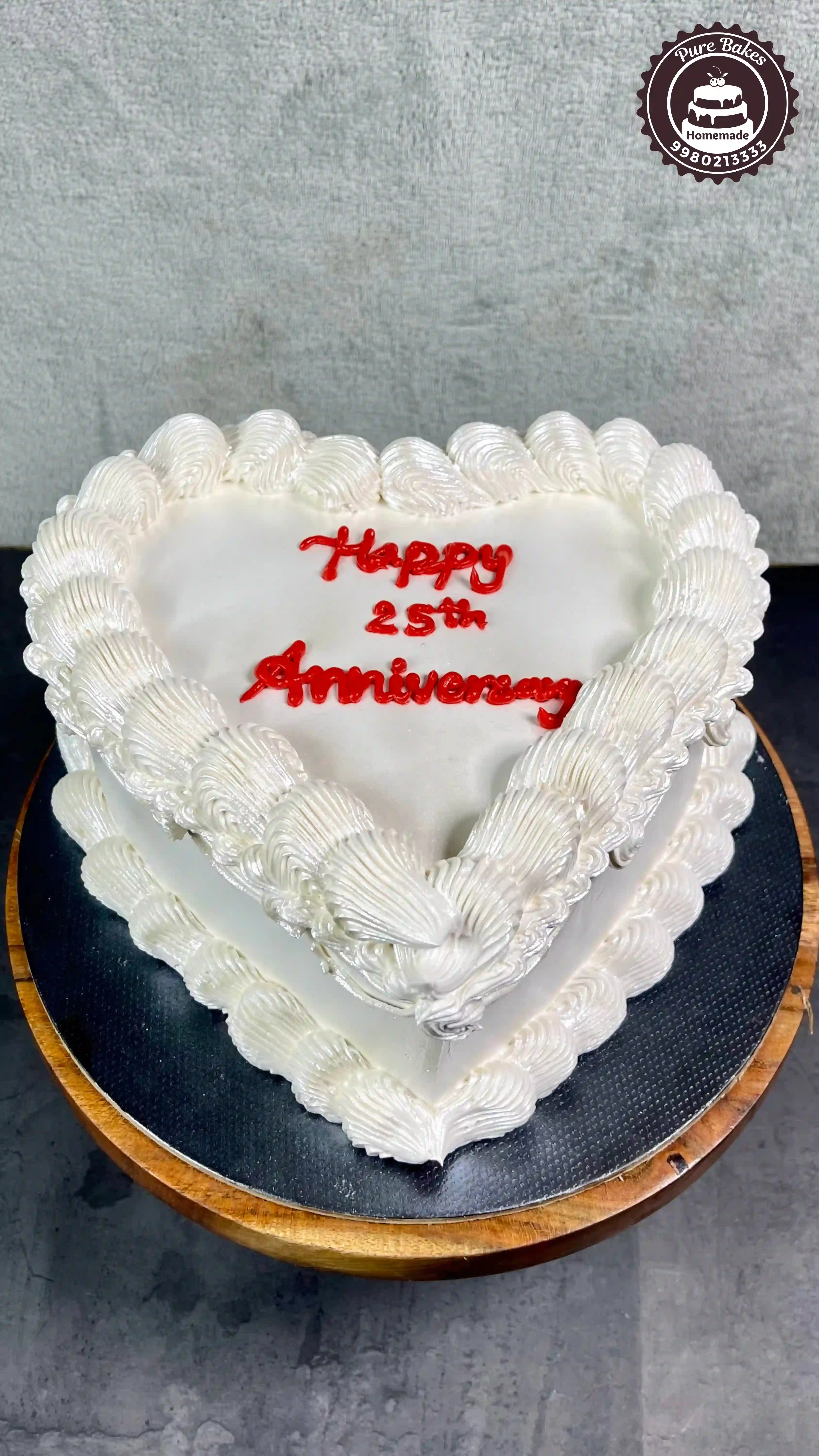 White Heart Shape Anniversary Cake