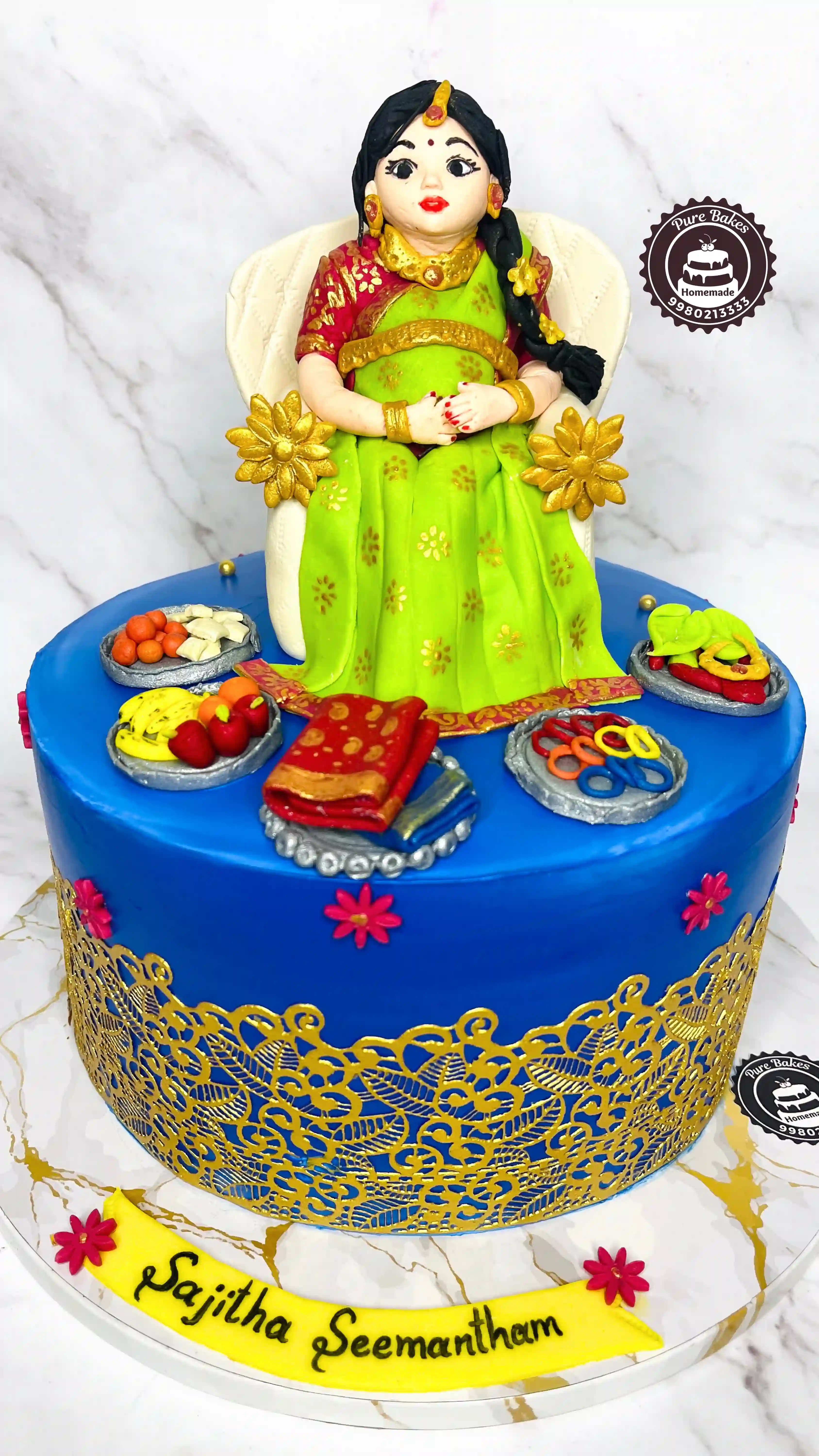 South Indian Seemantham Celebration Cake and Mom to Be Cake in Hyderabad — Pure Bakes
