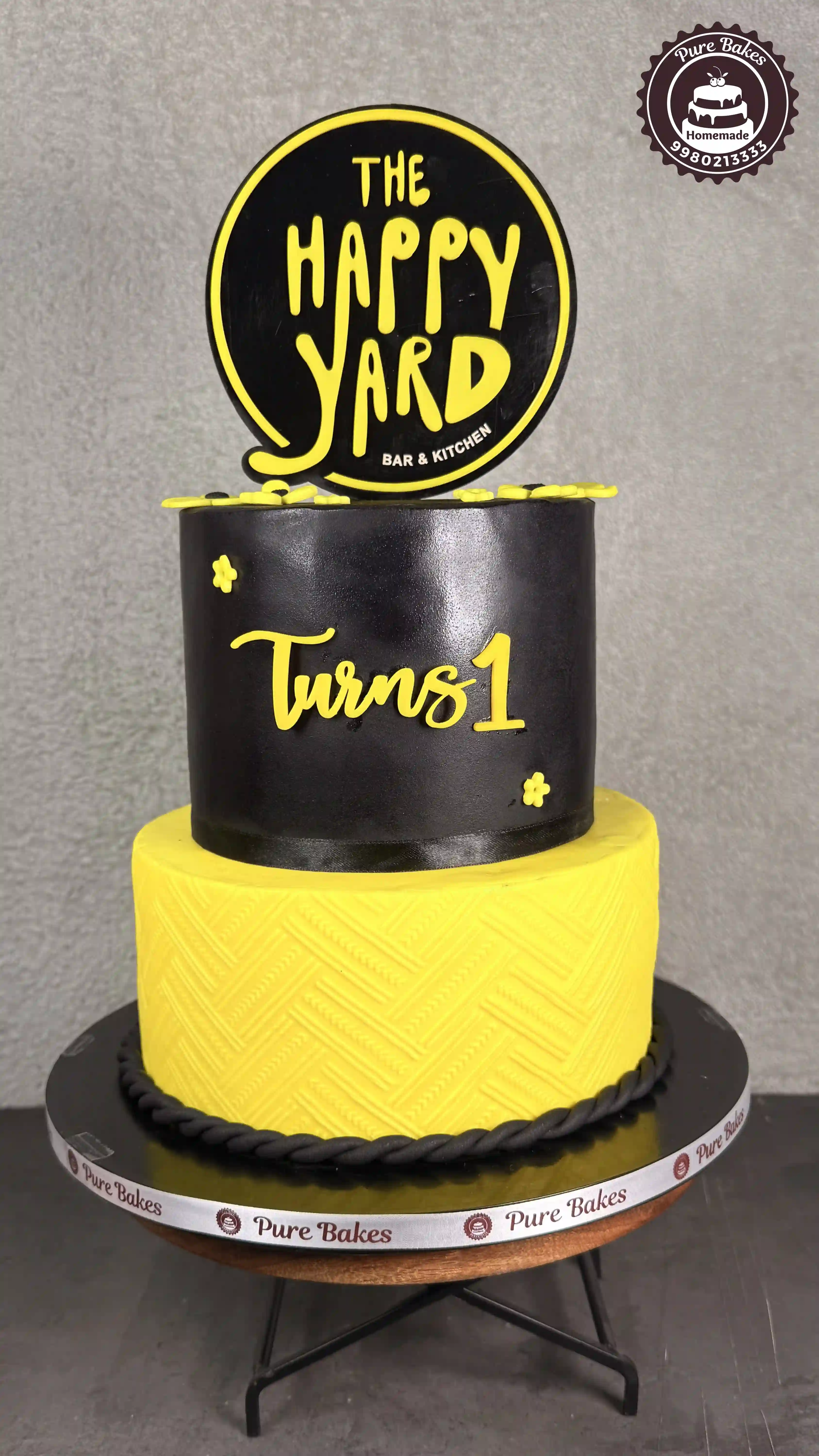 Yellow Black Fondant Birthday Cake
