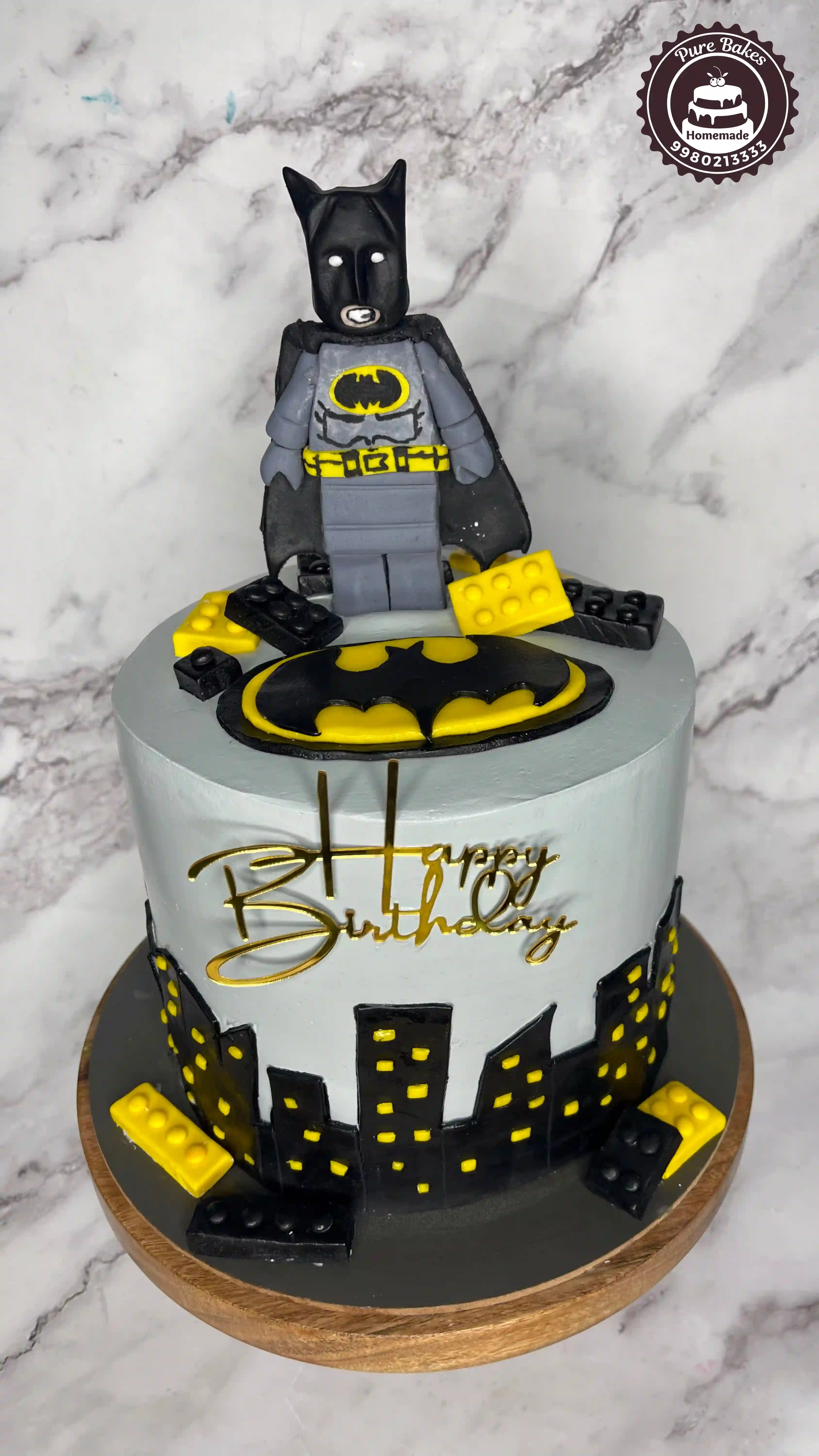 Batman Theme Birthday Cake with Lego Style Cake Topper