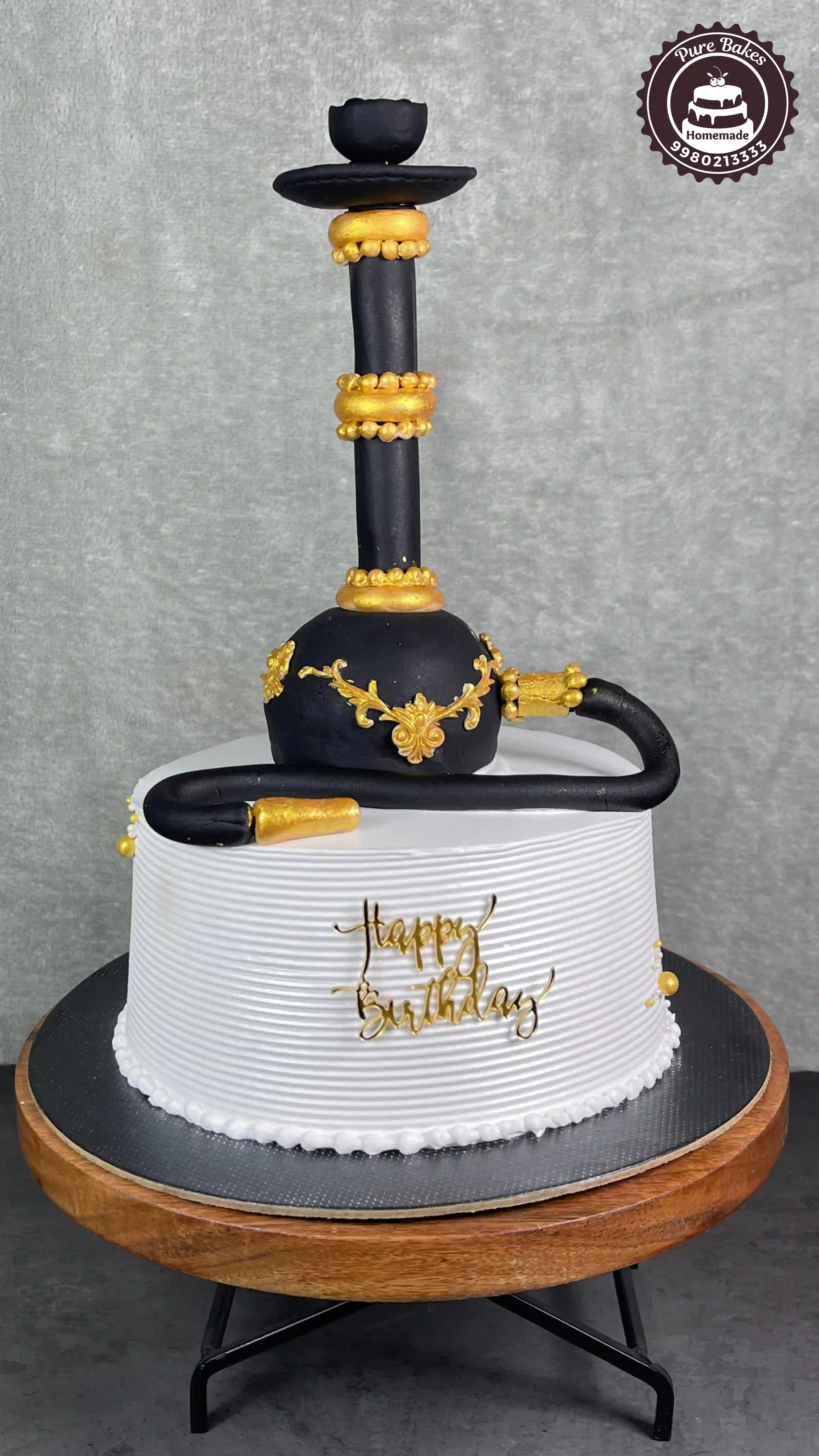 Black and Gold Hookah Theme Birthday Cake Design