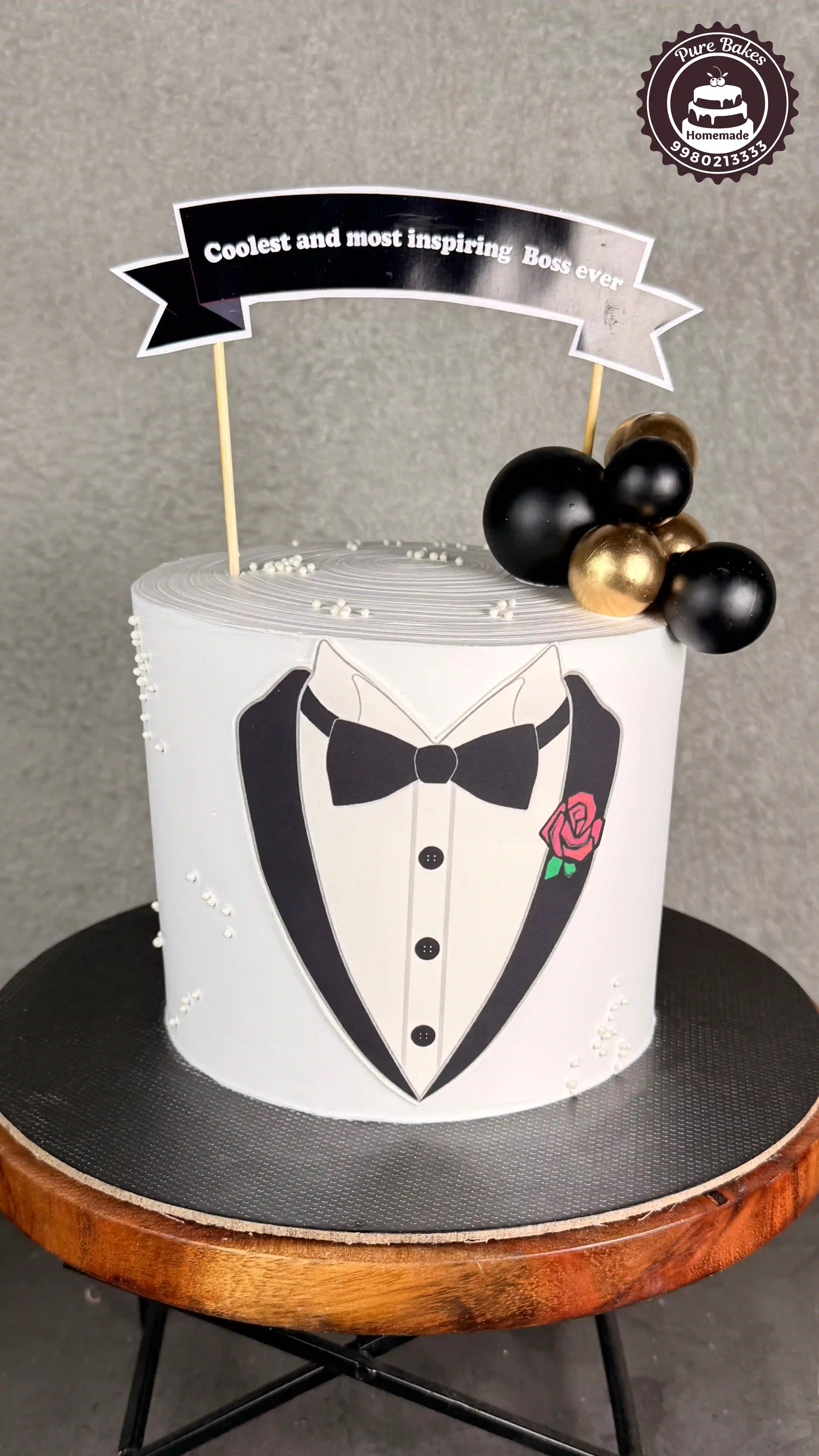 Black and White Tuxedo Theme Corporate Celebration Cake Design