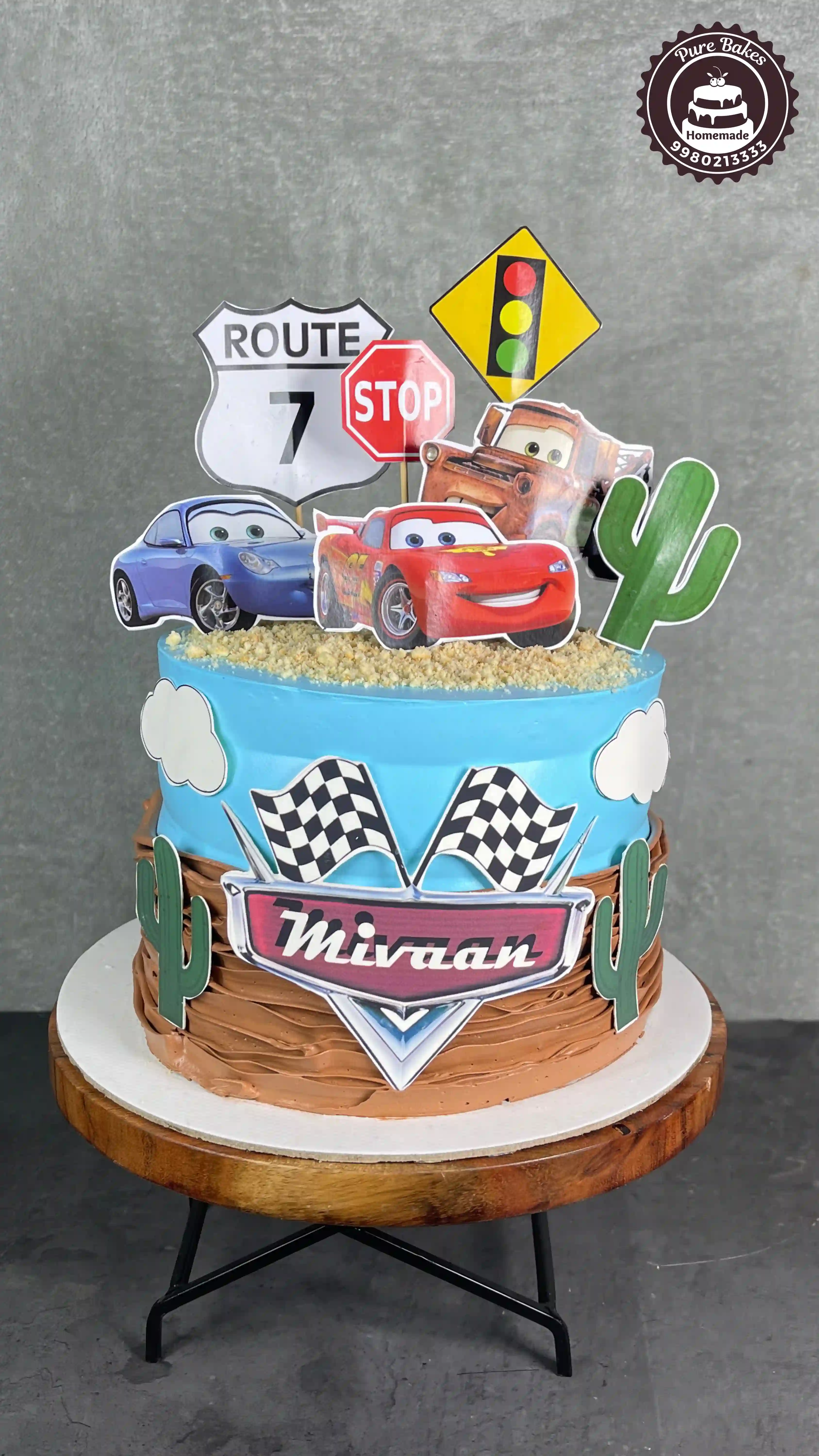 Cars Theme Birthday Cake with Racing Adventure Toppers