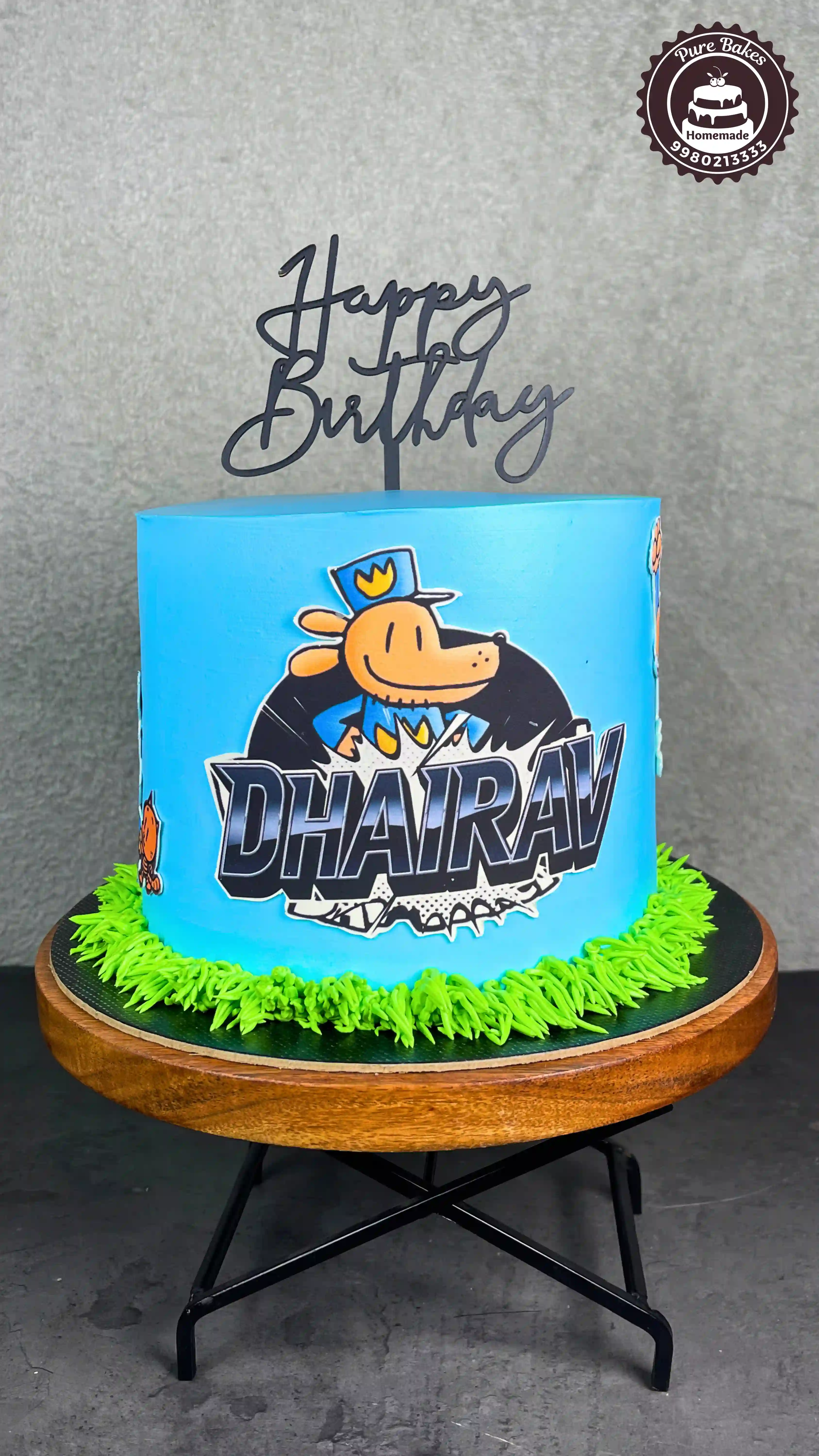 Cartoon Character Birthday Cake with Custom Name Design