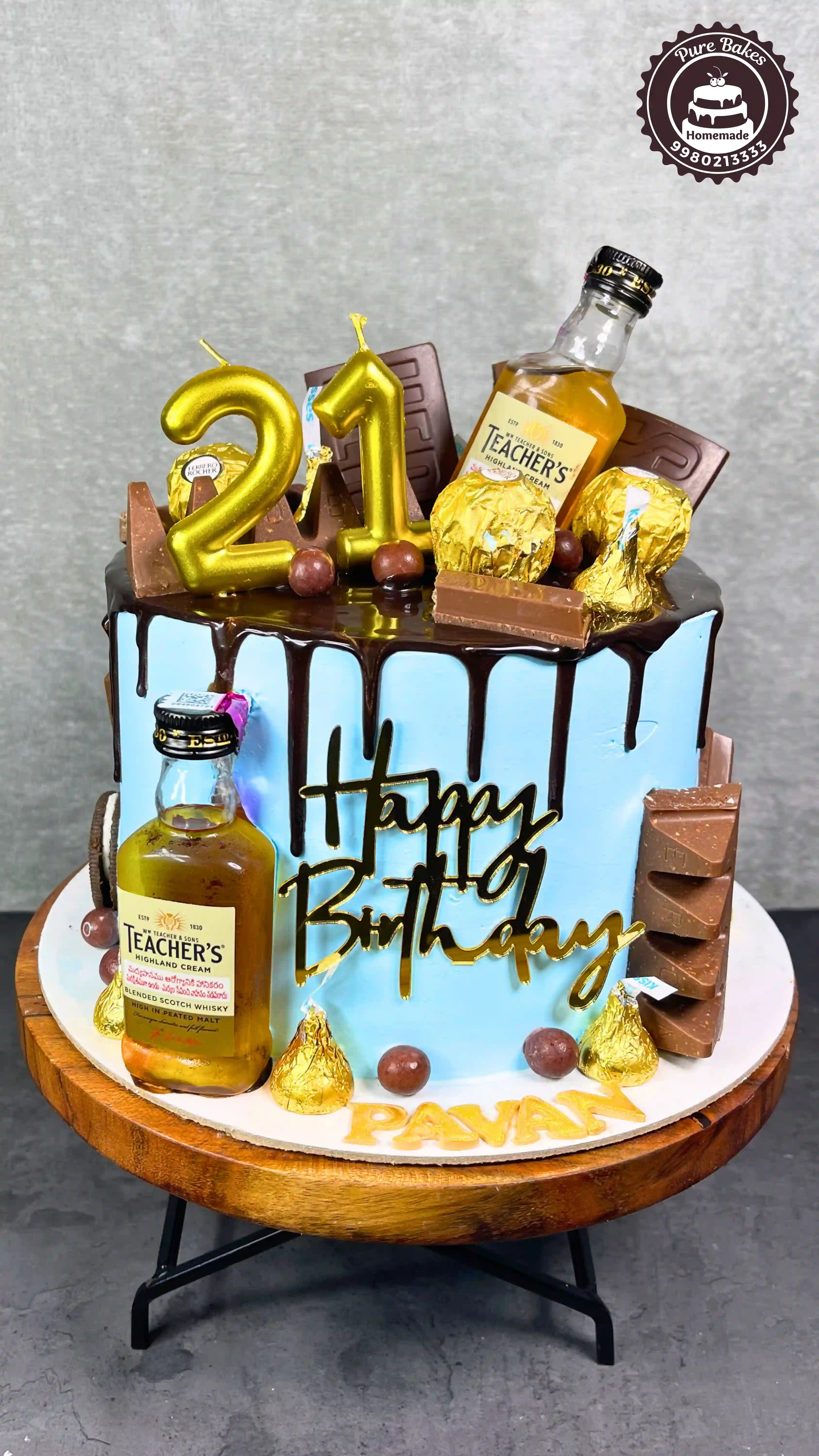 Chocolate Drip 21st Birthday Cake with Whisky Bottle Decoration