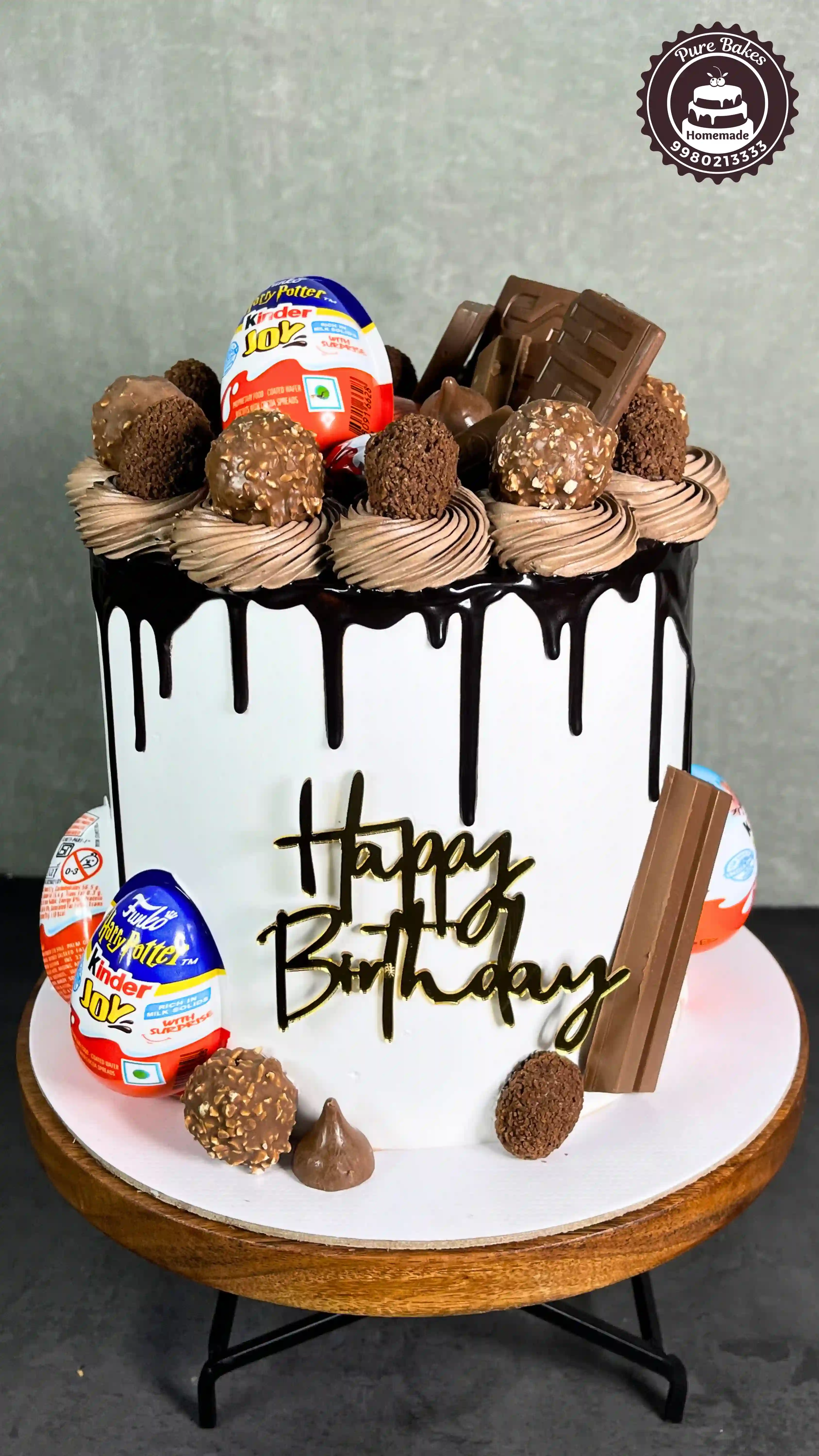 Chocolate Drip Birthday Cake with Kinder Joy and Truffles
