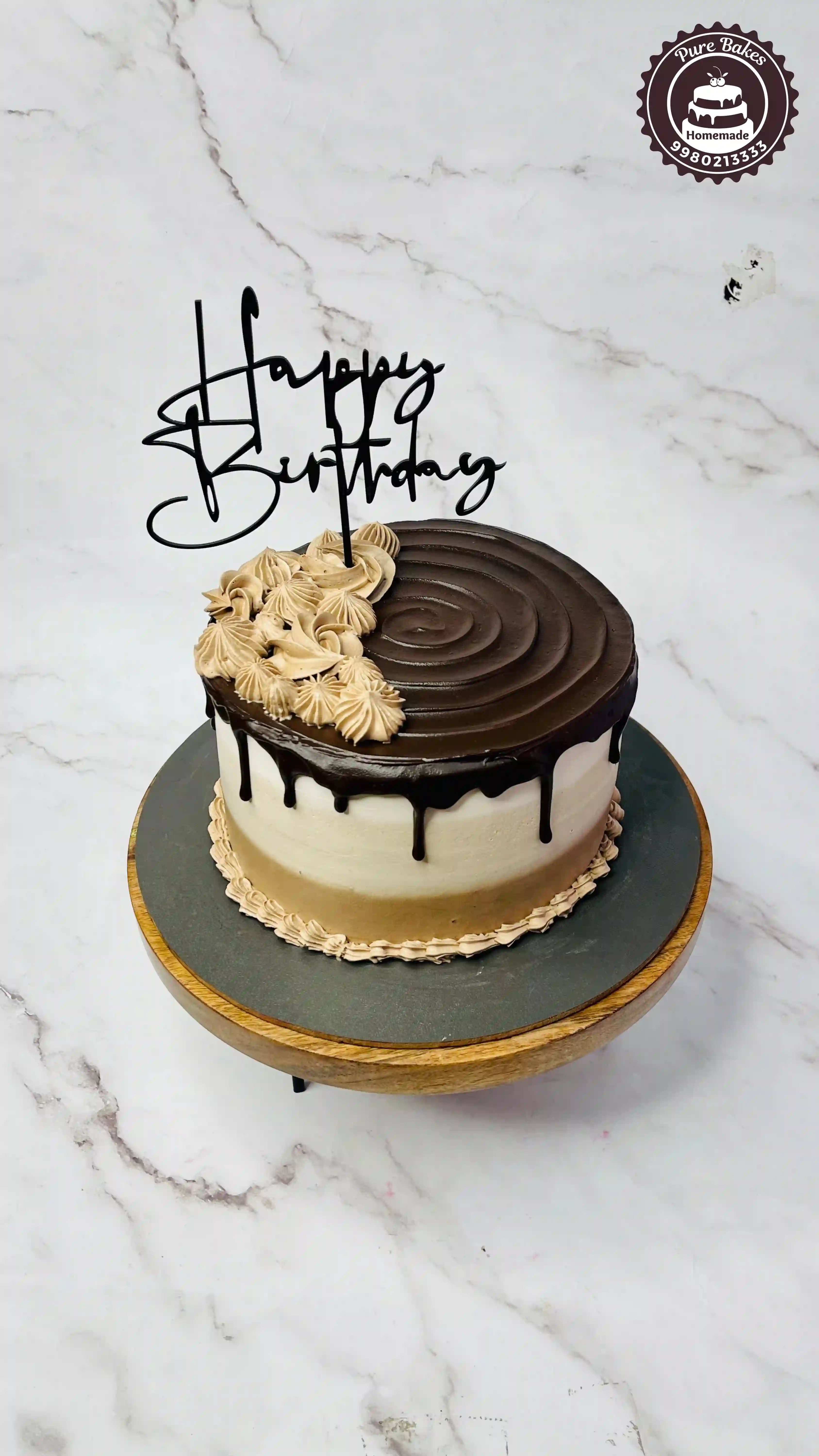 Chocolate Ganache Drip Cake with Cream Swirl Toppings