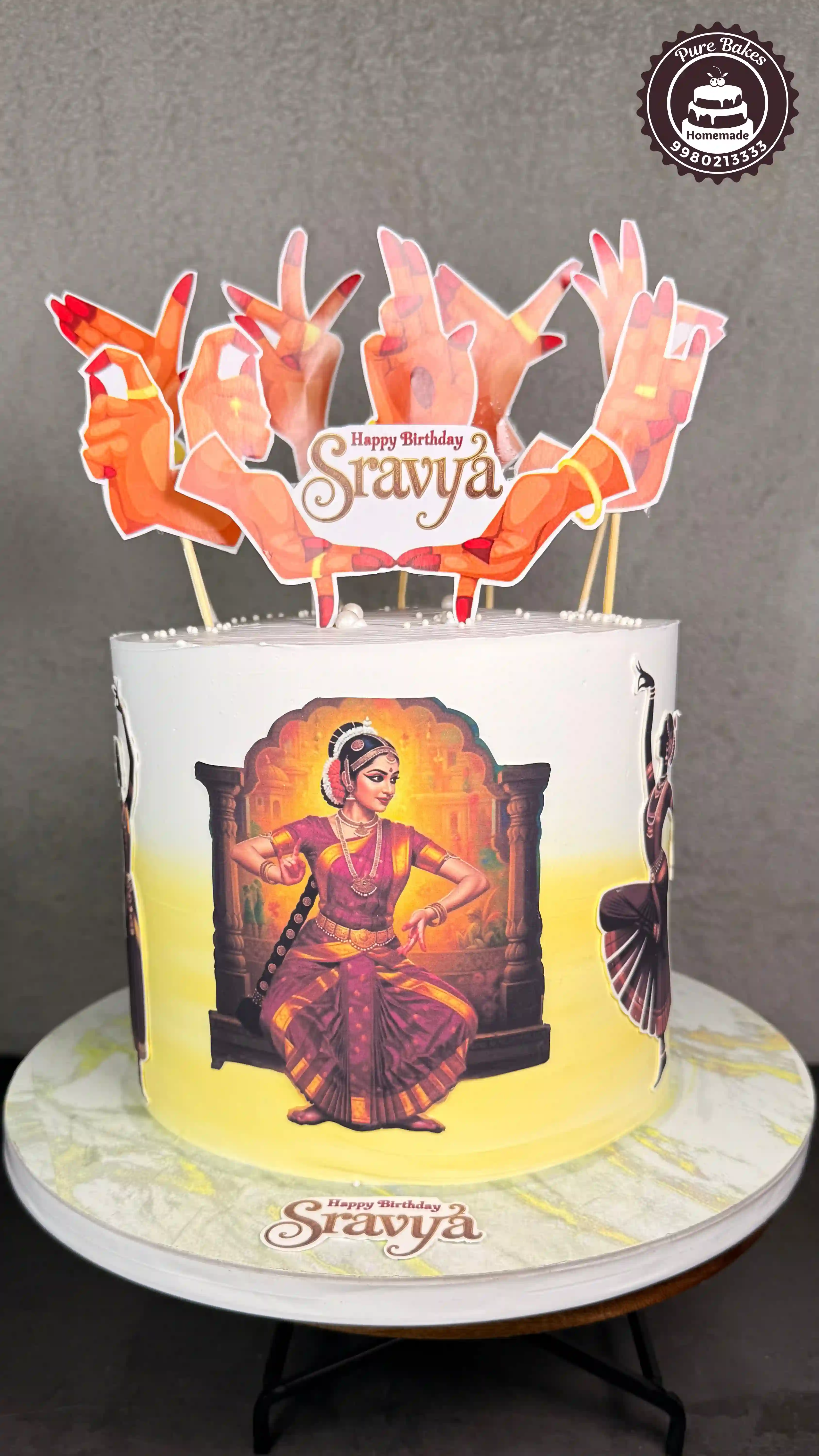 Classical Dance Theme Birthday Cake with Custom Name Topper