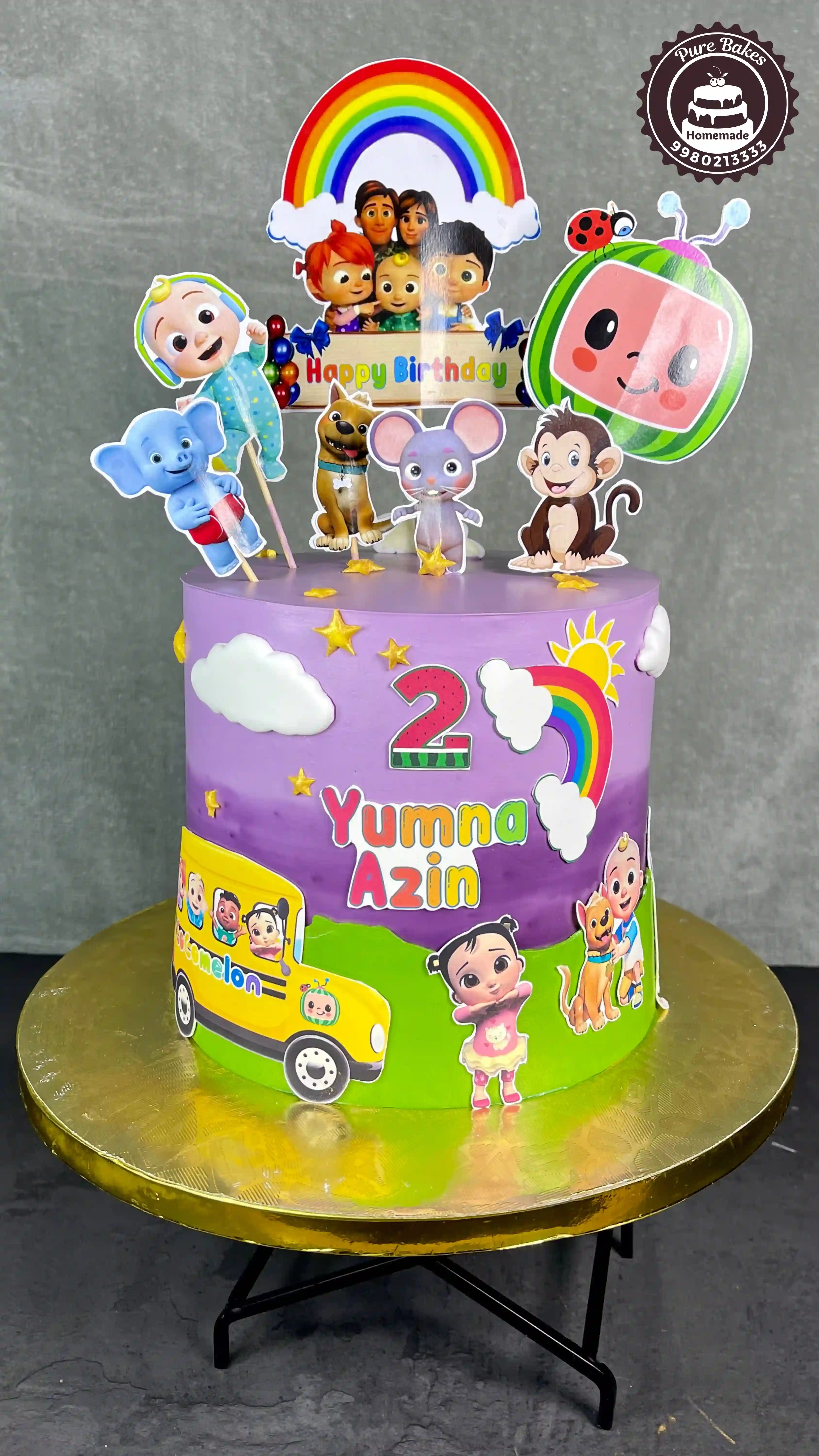 Cocomelon Rainbow Birthday Cake with Cute Cartoon Characters
