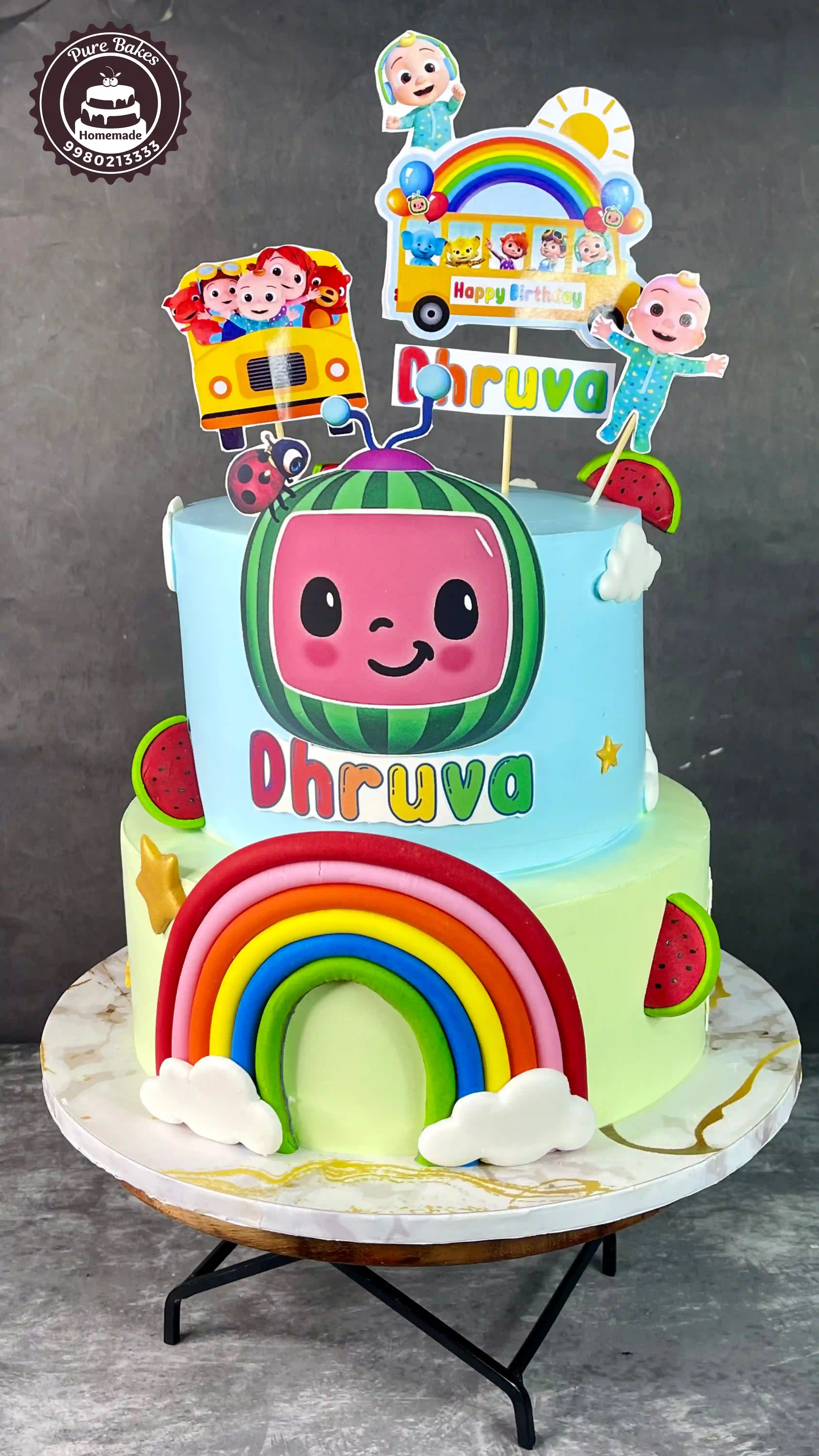 Colorful Cocomelon Rainbow Birthday Cake Design for Toddlers