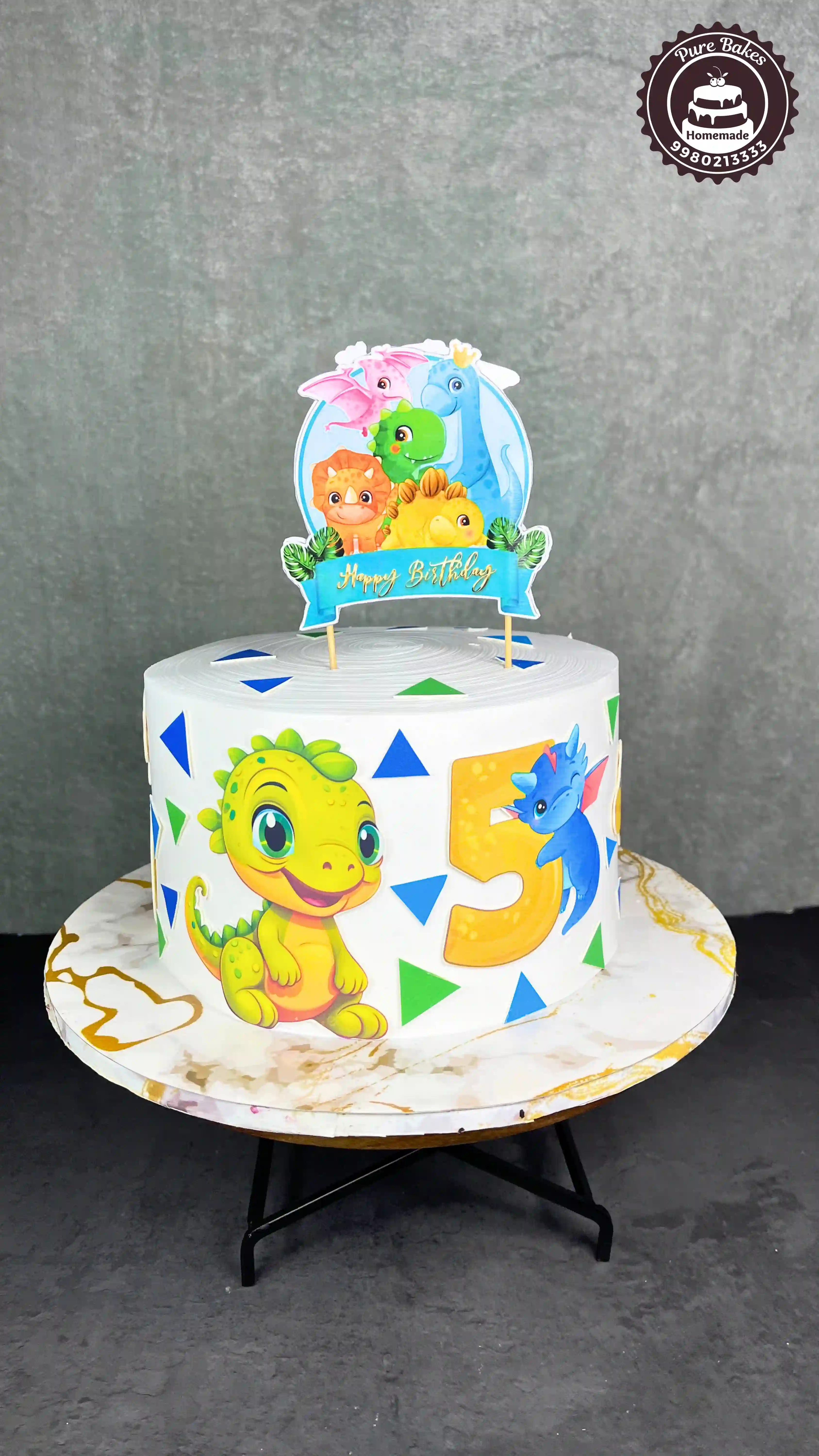Colorful Dinosaur Birthday Cake for Five Year Old Kids