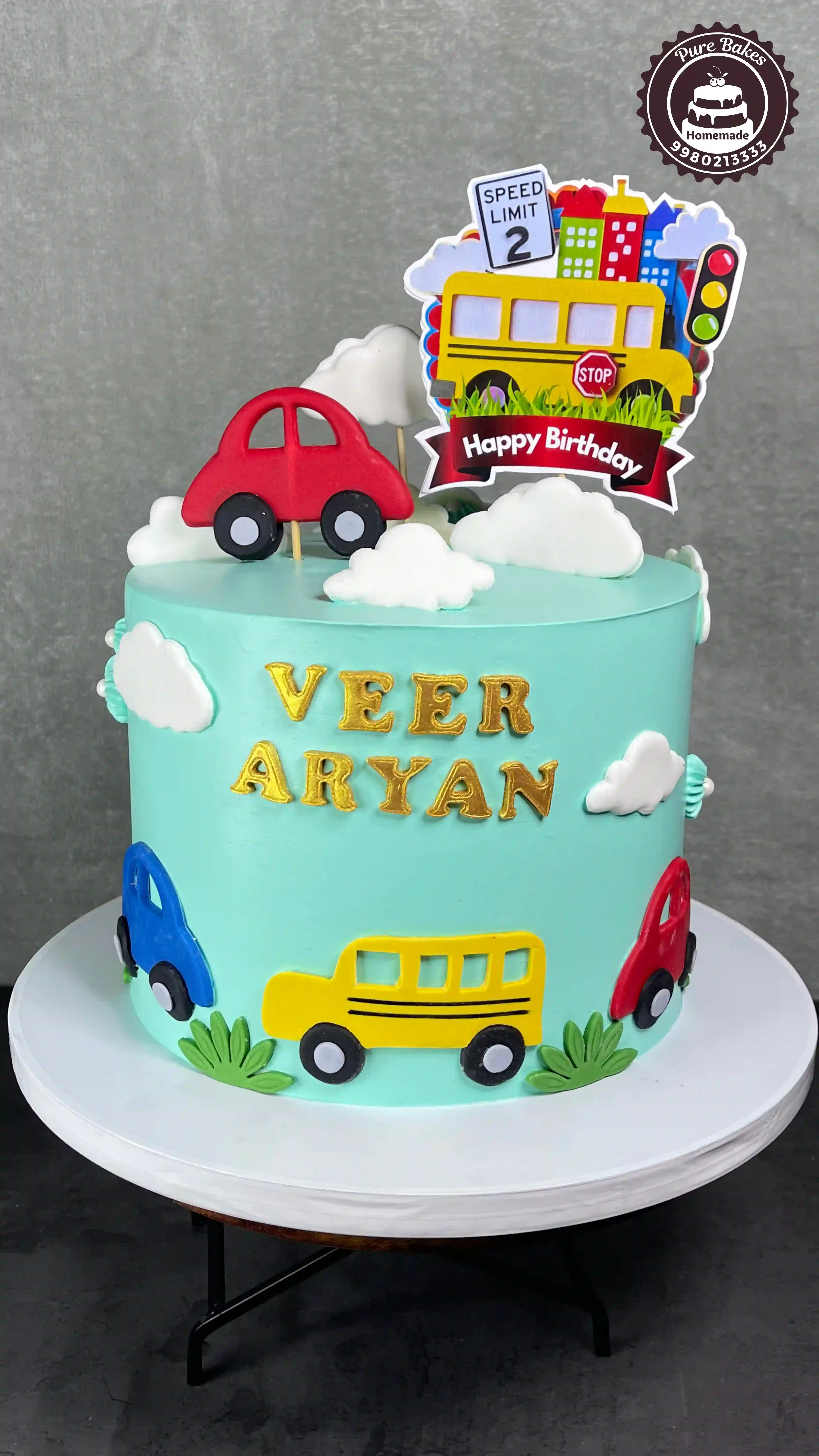 Colorful School Bus Theme Birthday Cake for Kids