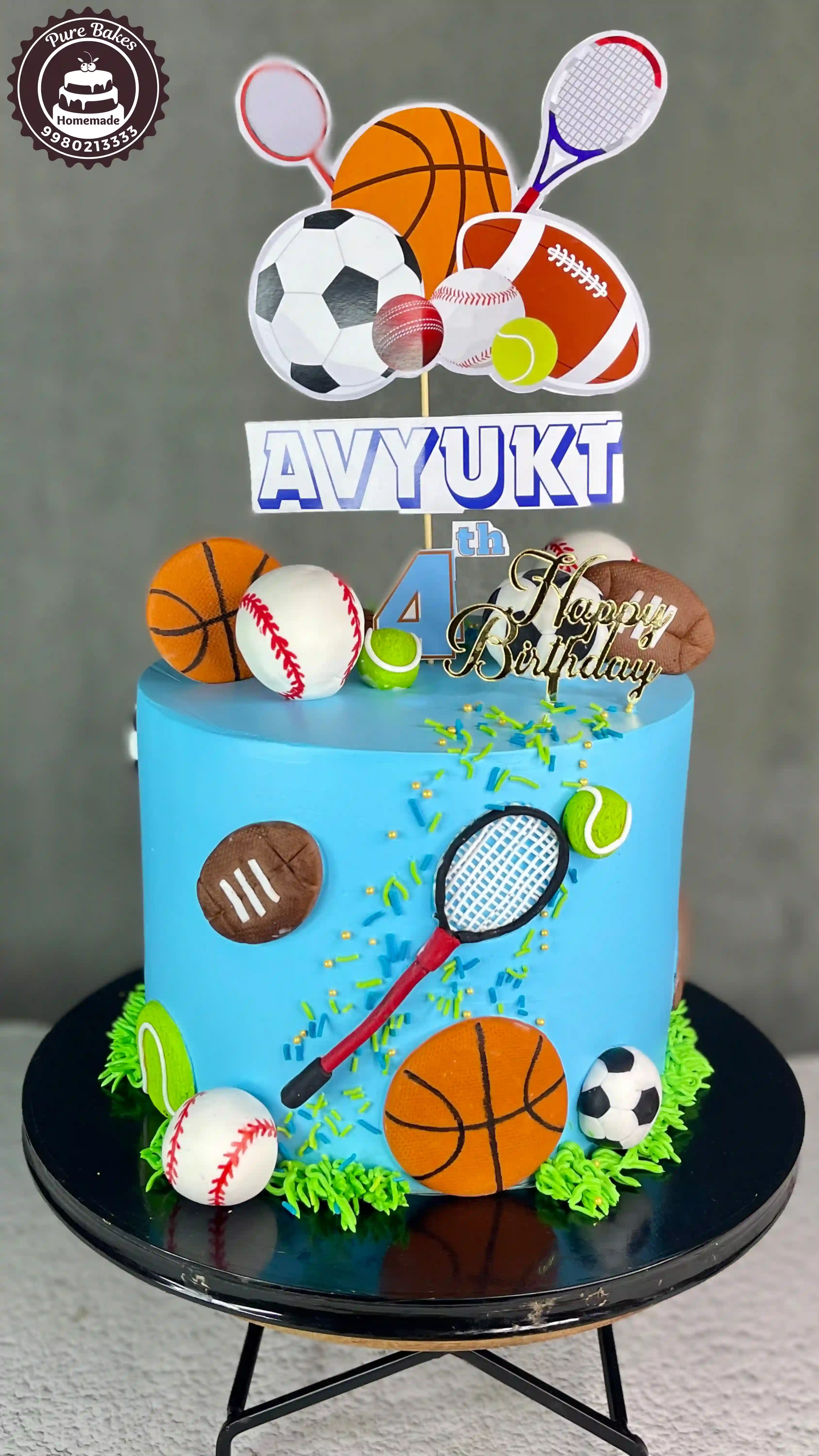 Colorful Sports Theme Birthday Cake for Kids Celebration
