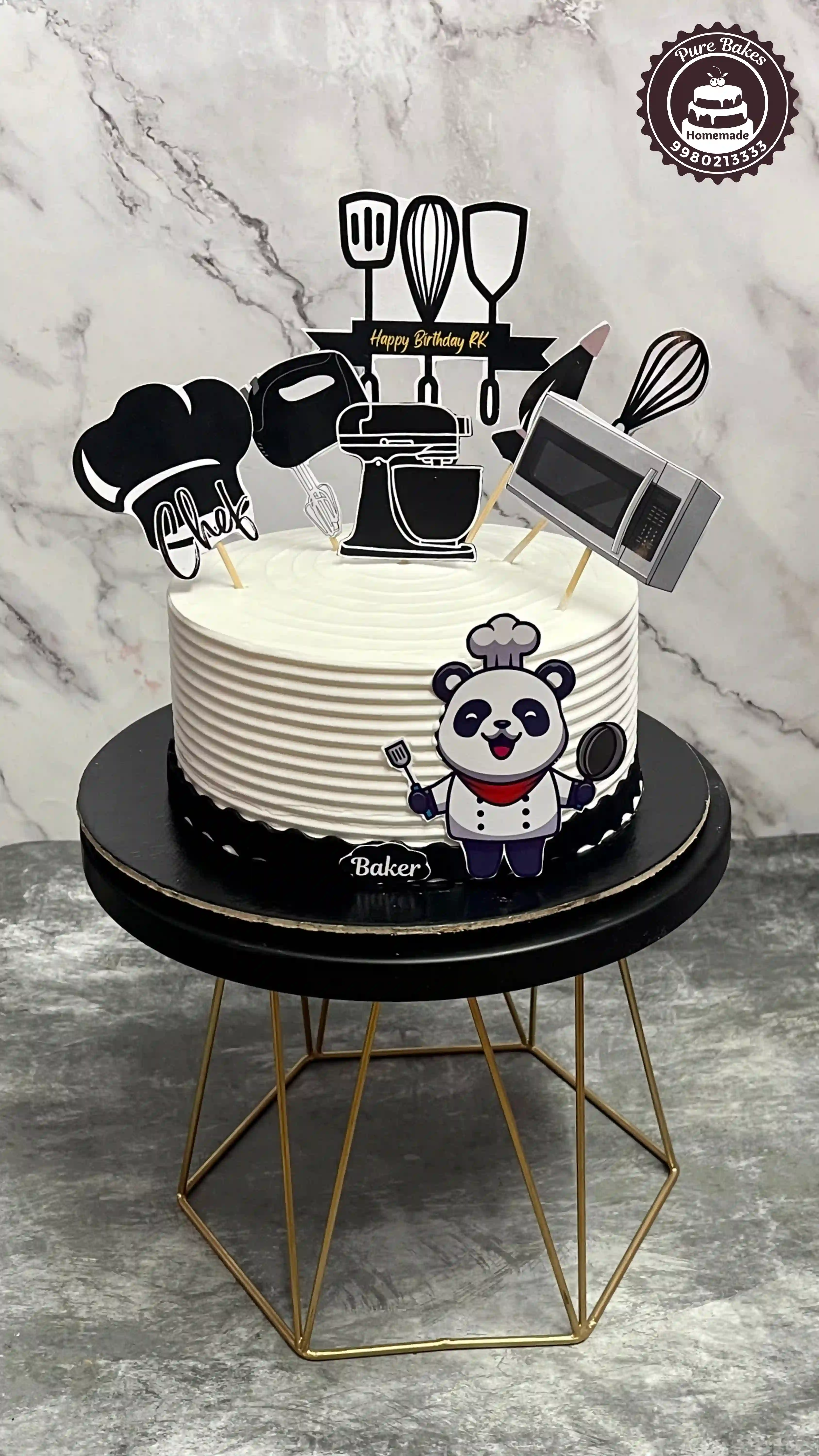 Creative Baker Theme Birthday Cake with Kitchen Topper Decorations