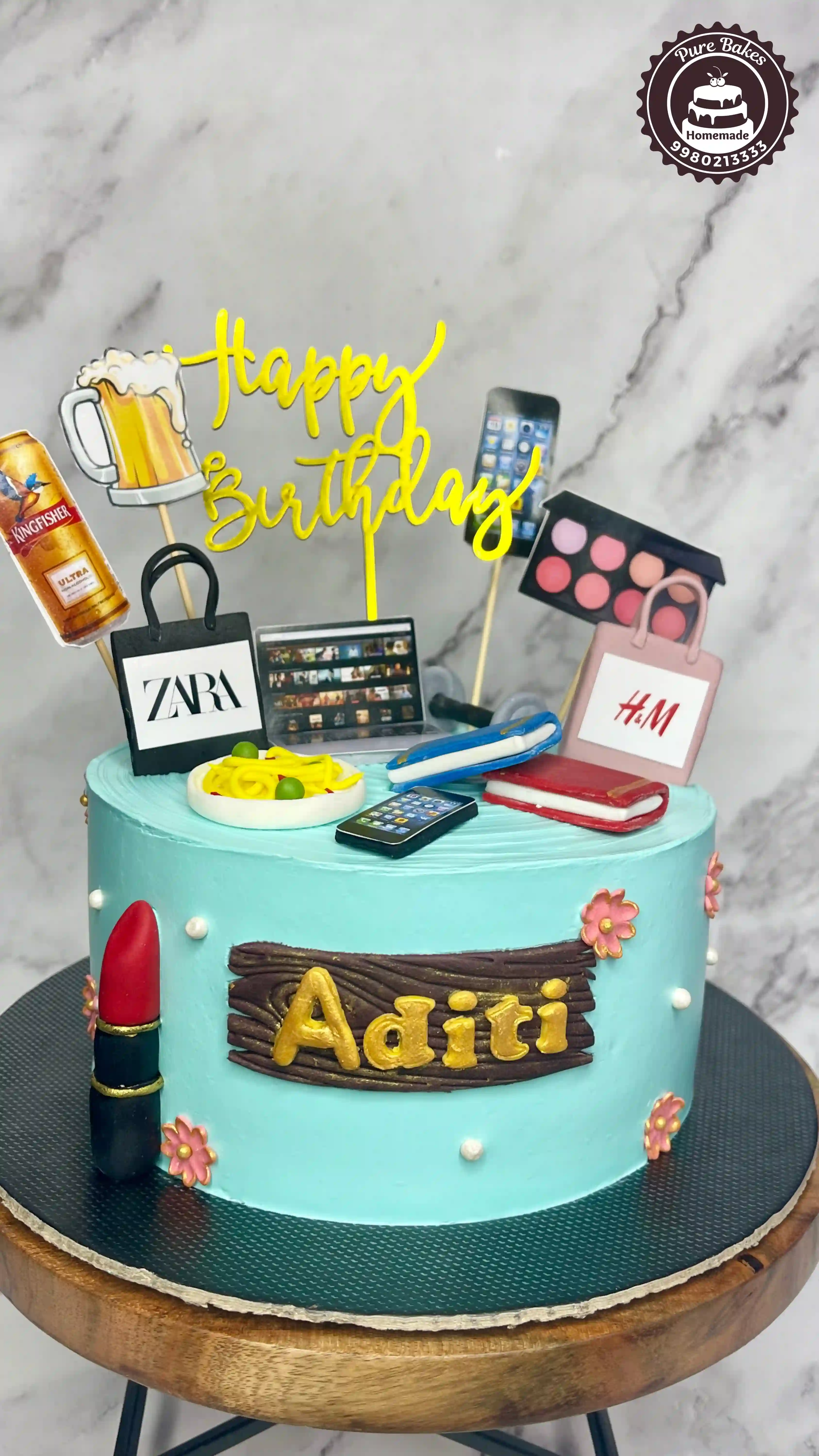 Creative Lifestyle Birthday Cake with Makeup and Mobile Toppers