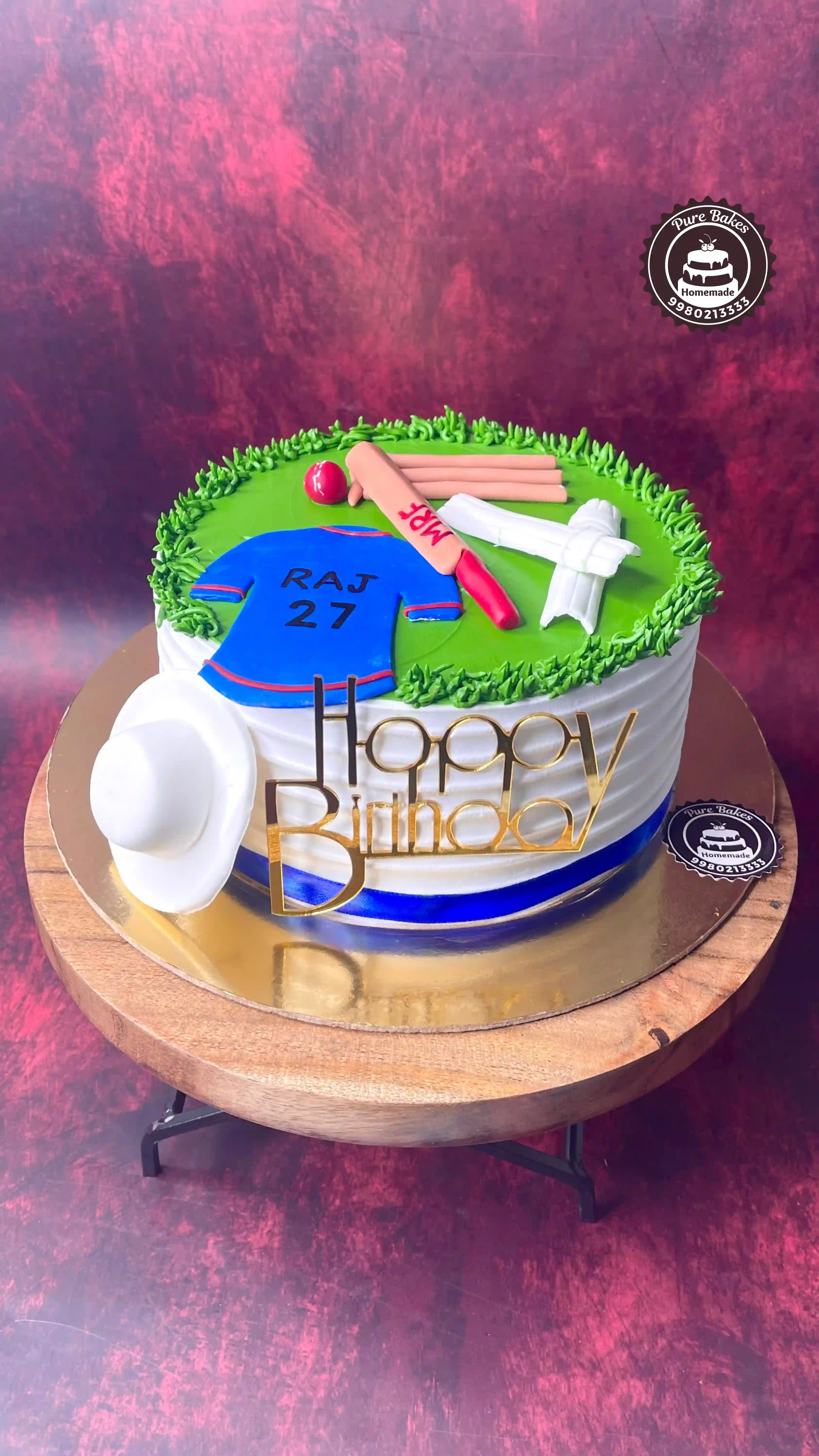 Cricket Theme Birthday Cake with Jersey and Bat Design