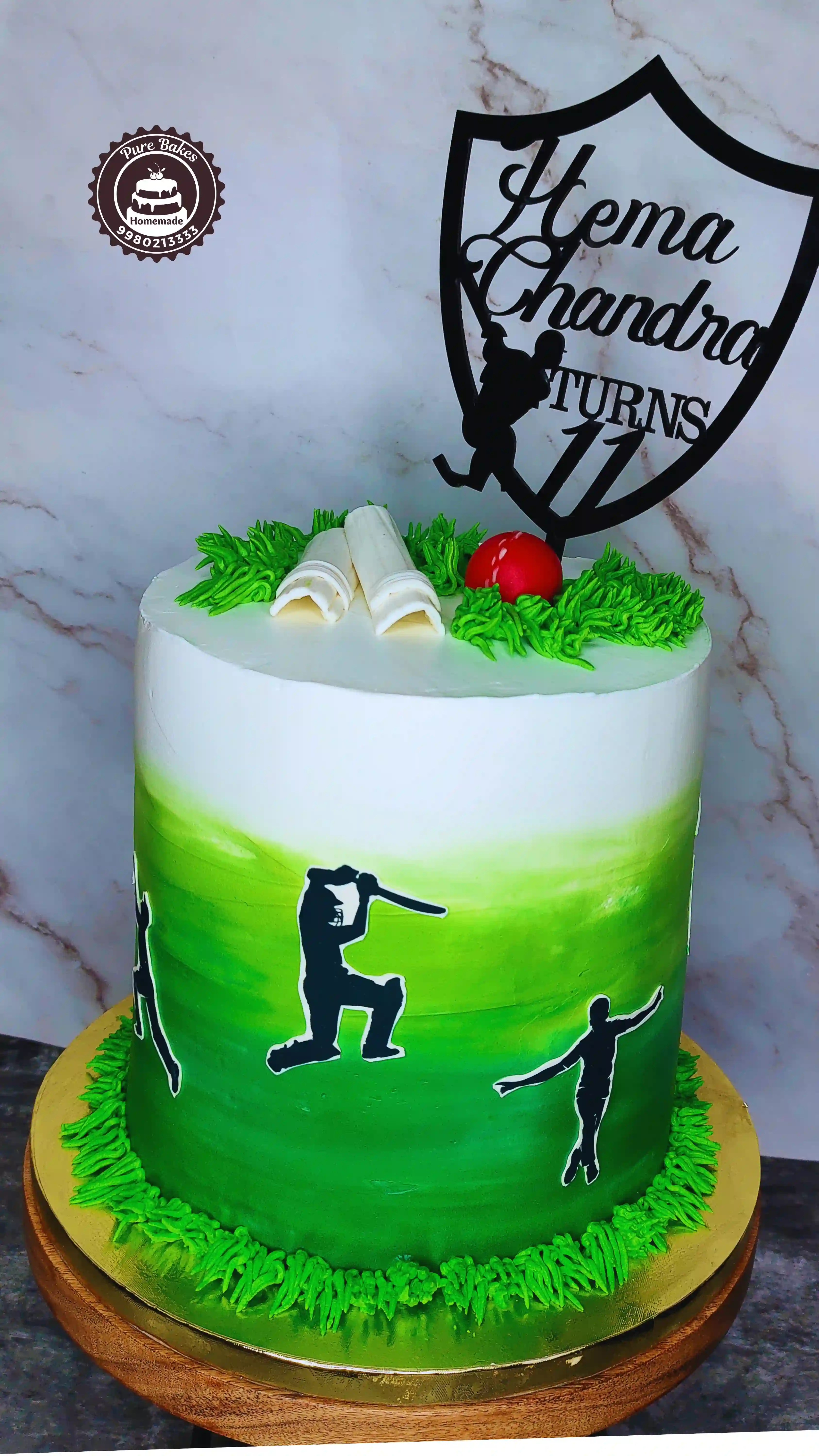 Cricket Theme Birthday Cake with Player Silhouette Design