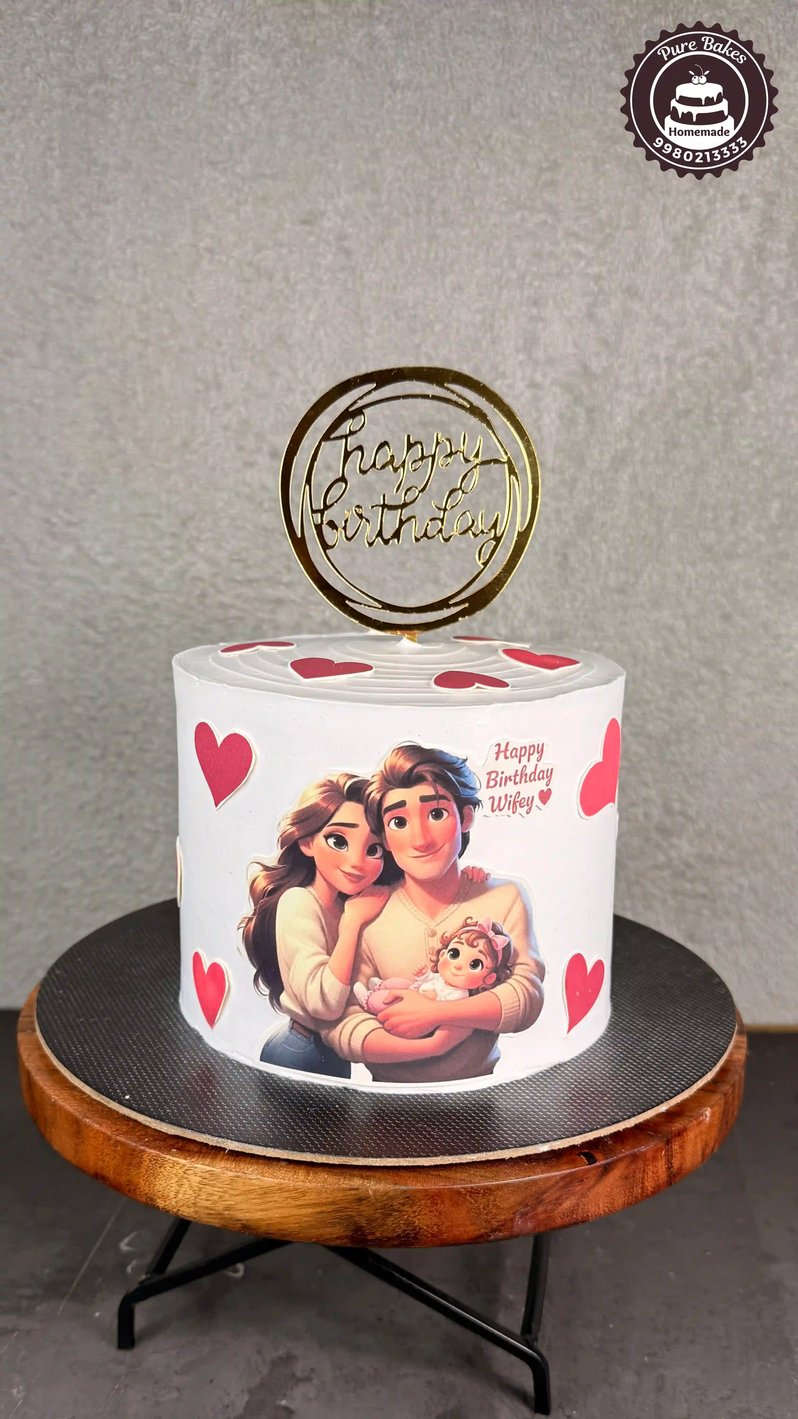 Custom Family Photo Birthday Cake for Wife Celebration Moments