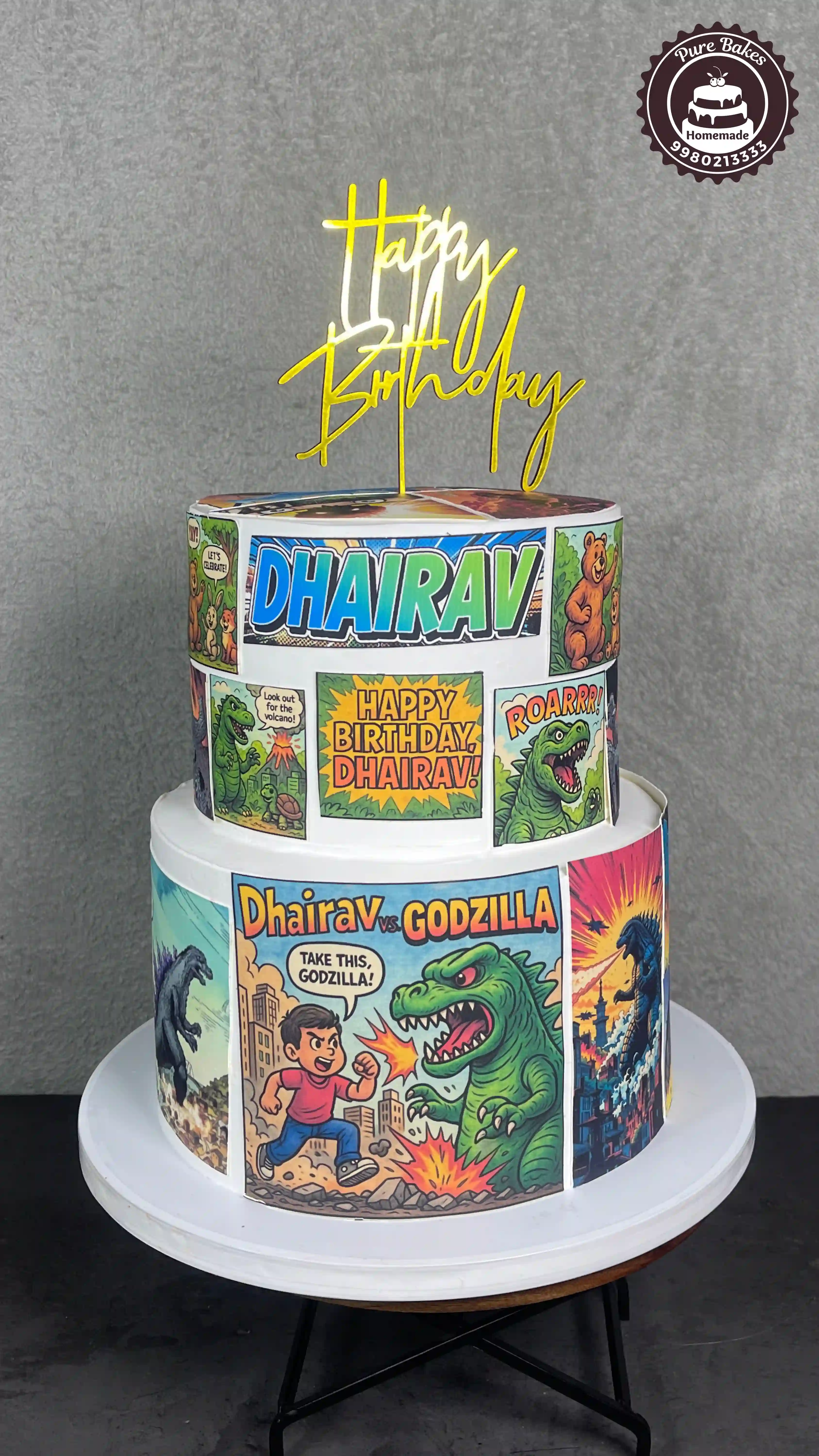 Custom Godzilla Theme Birthday Cake for Kids Celebration