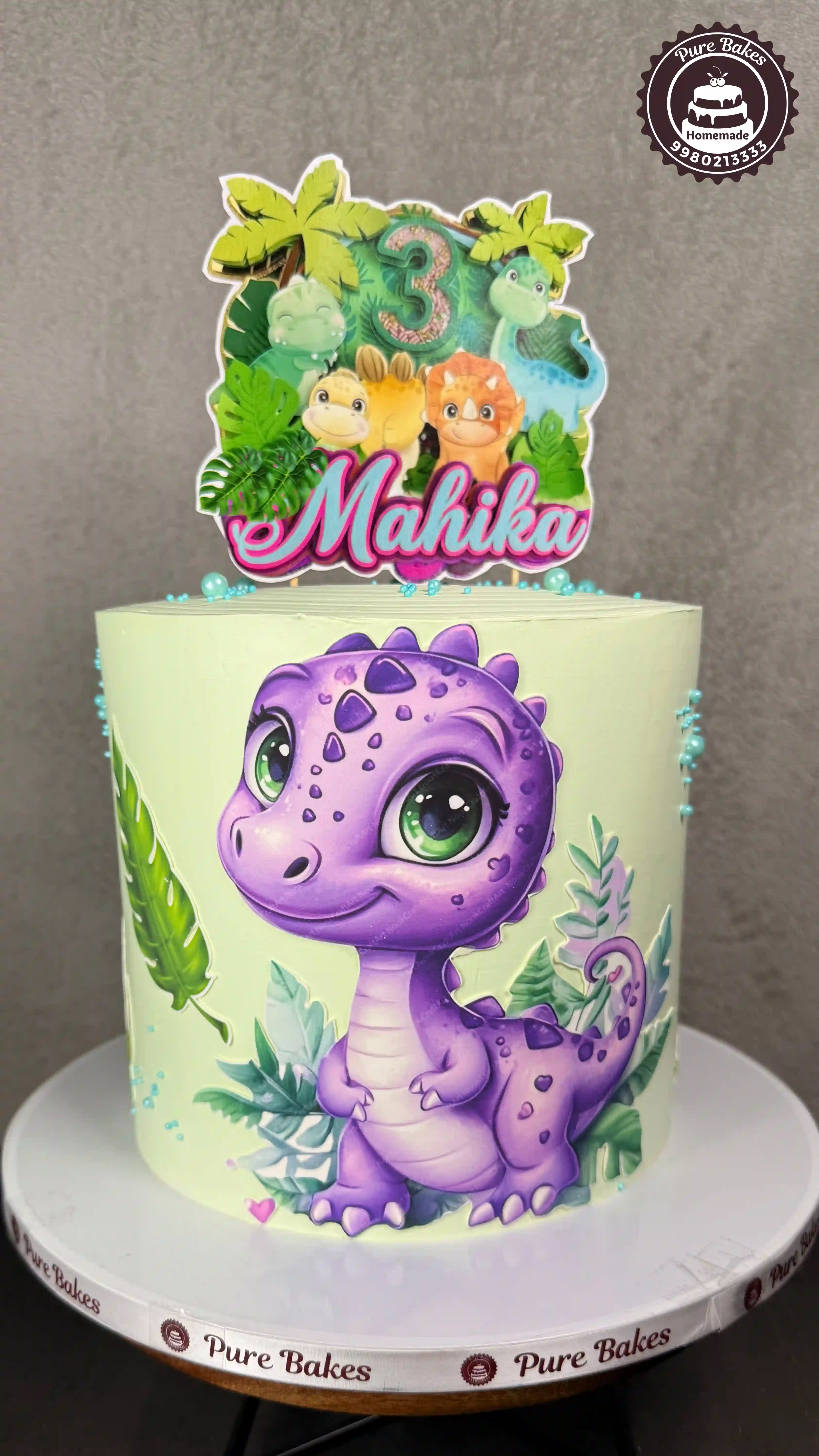 Cute Purple Dinosaur Birthday Cake For Kids Party Theme