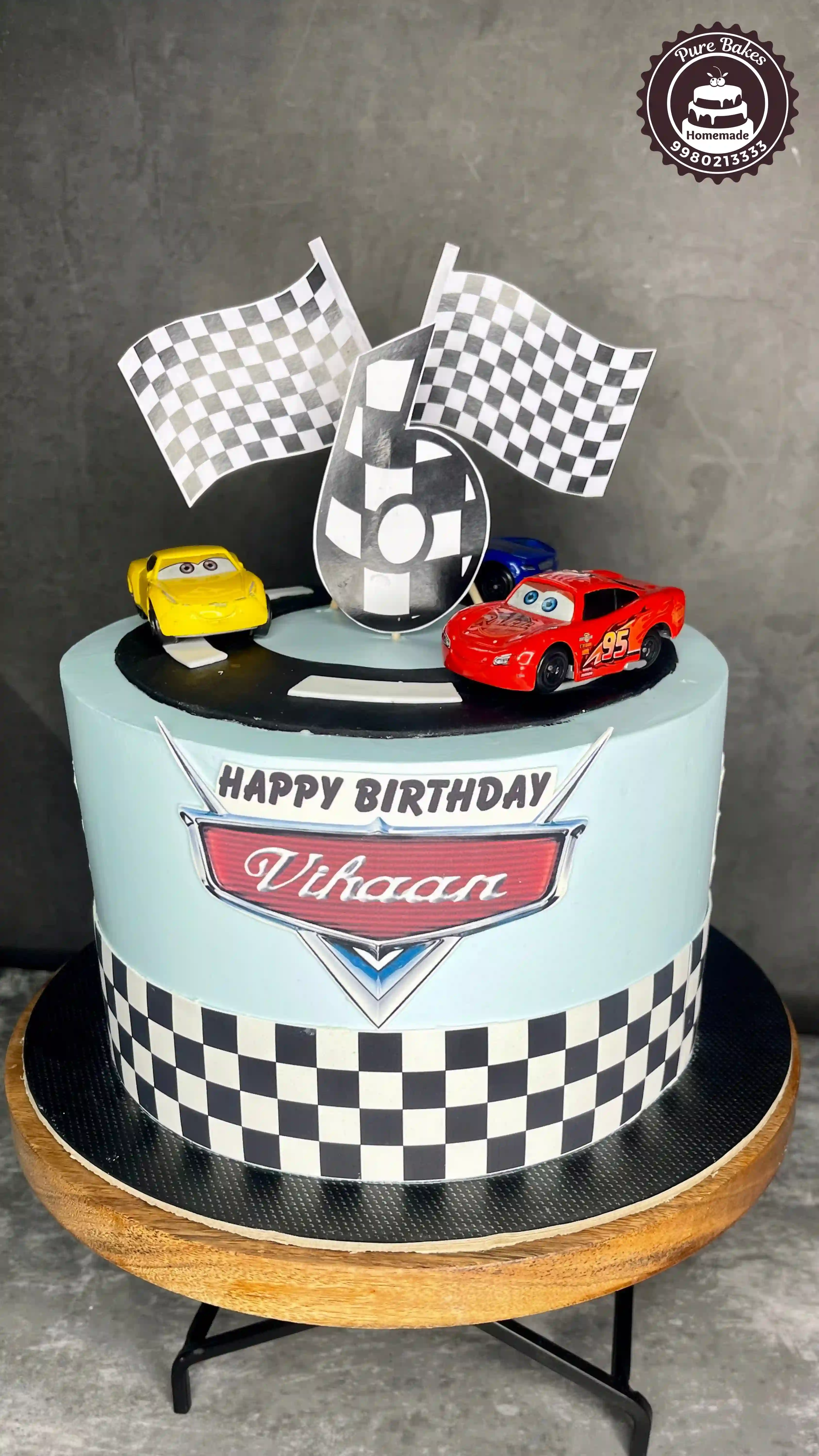 Disney Cars Themed Birthday Cake with Racing Car Toppers