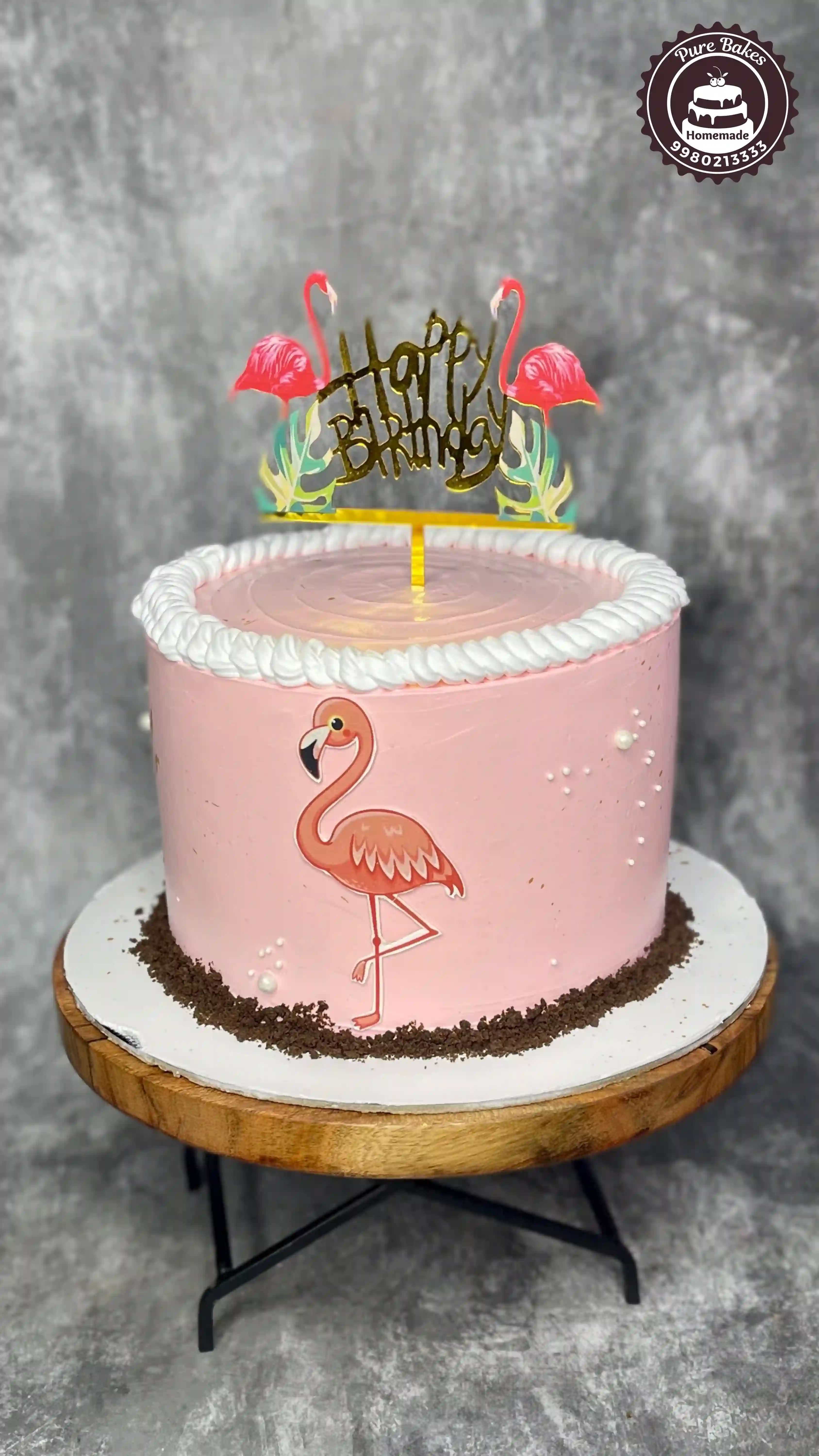 Flamingo Theme Birthday Cake with Pink Buttercream Design
