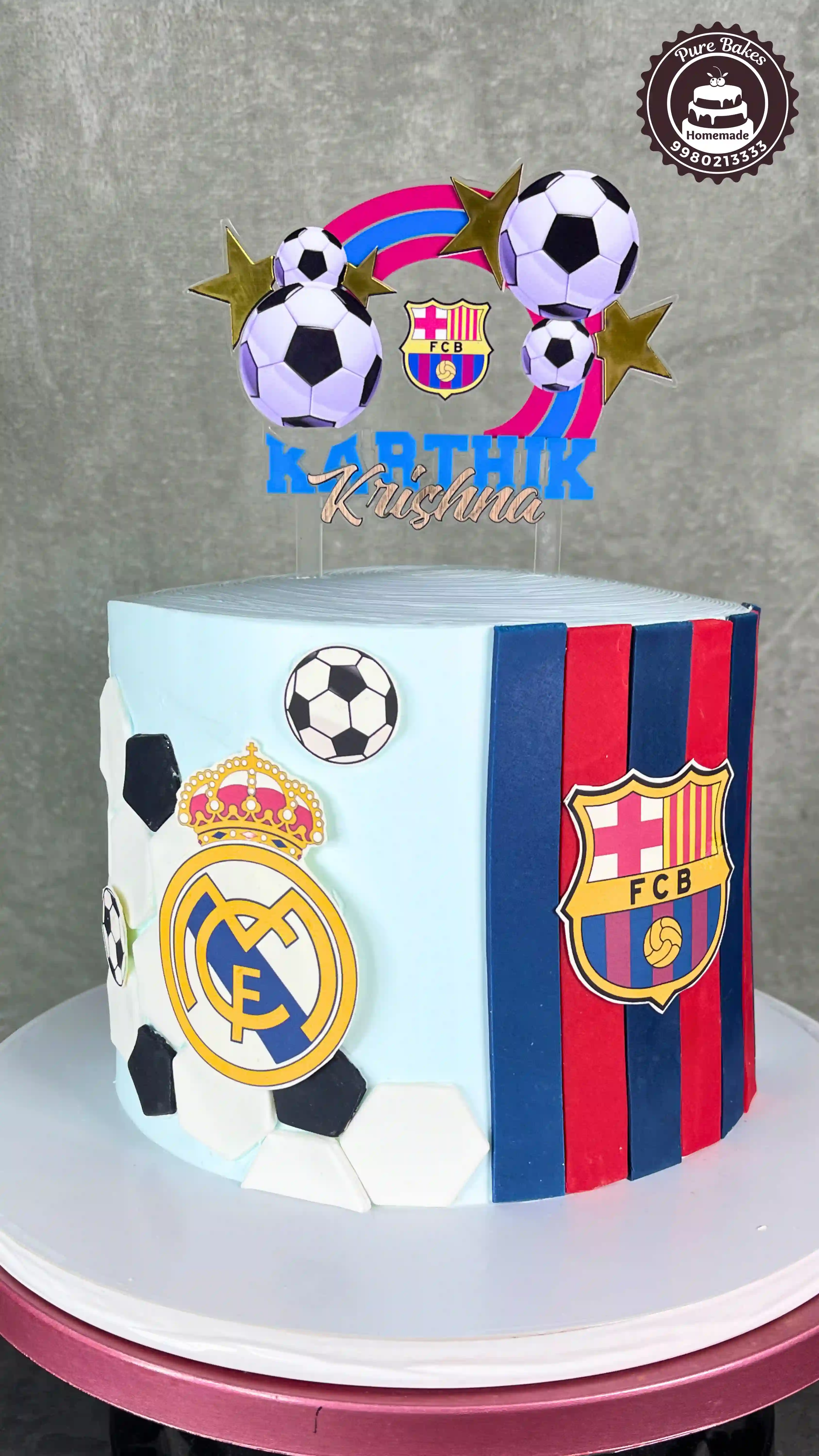 Football Theme Birthday Cake with Team Logo Decorations