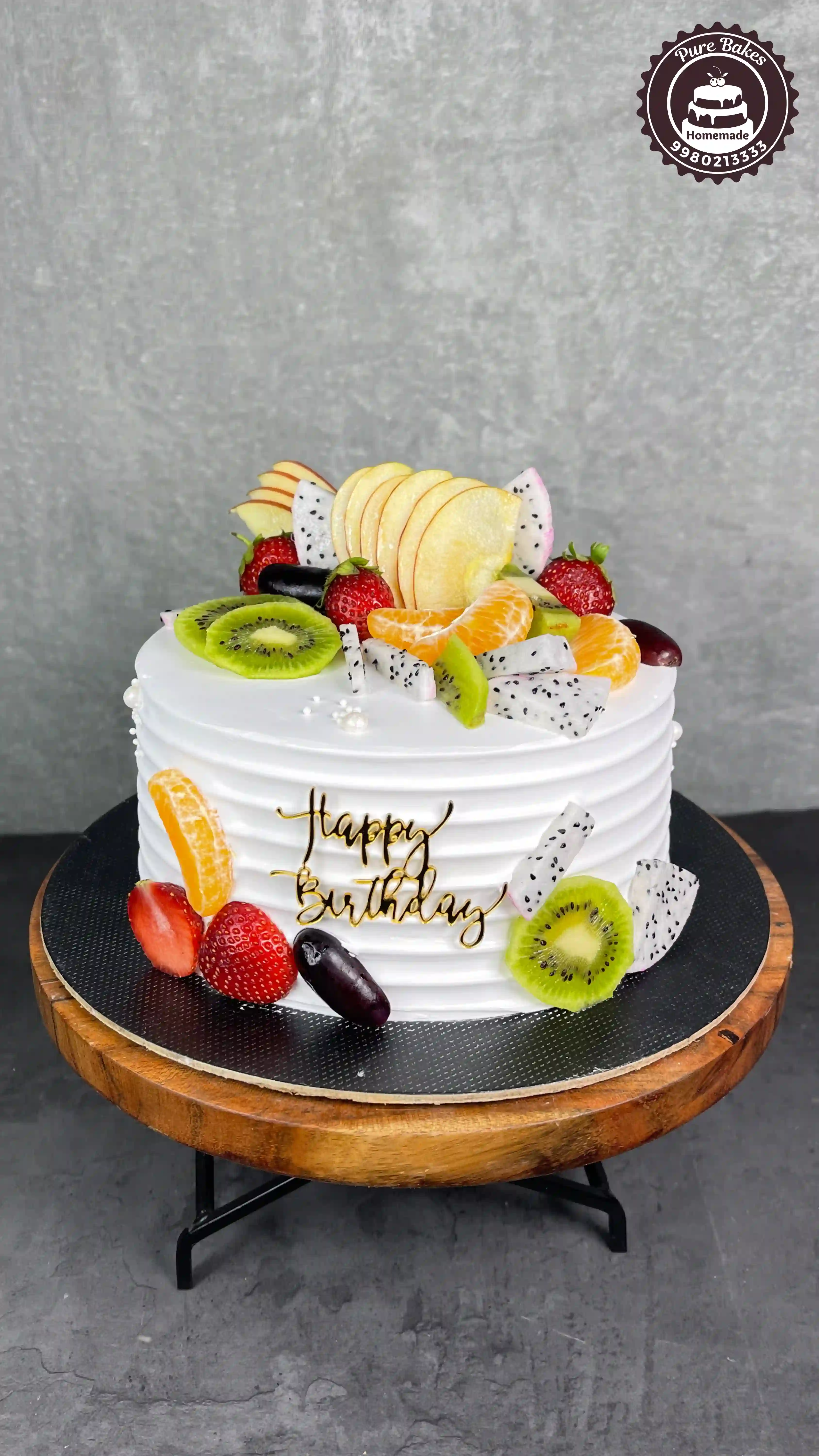 Fresh Fruit Topped White Cream Birthday Celebration Cake