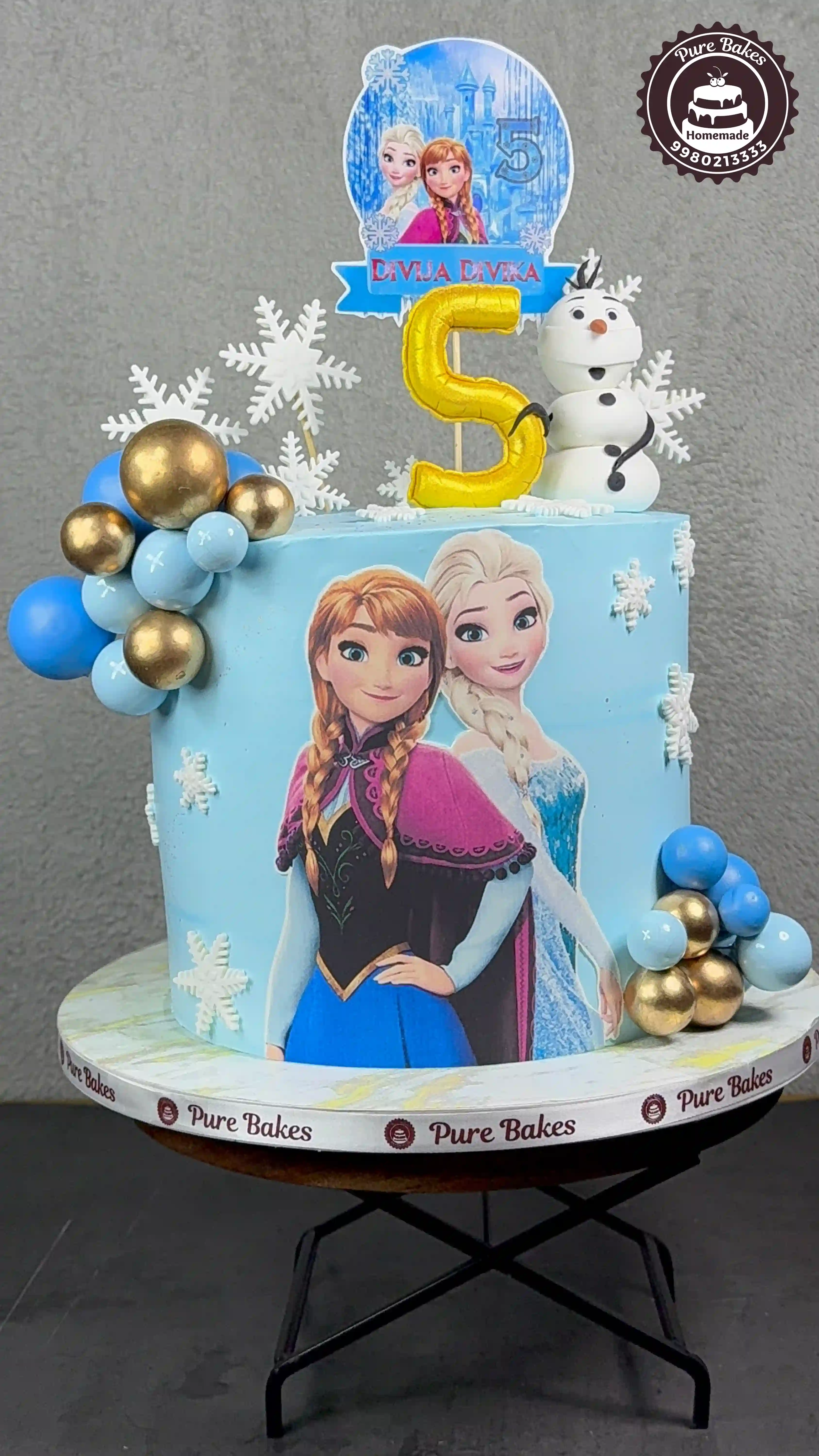 Frozen Princess Birthday Cake with Olaf and Snowflake Theme