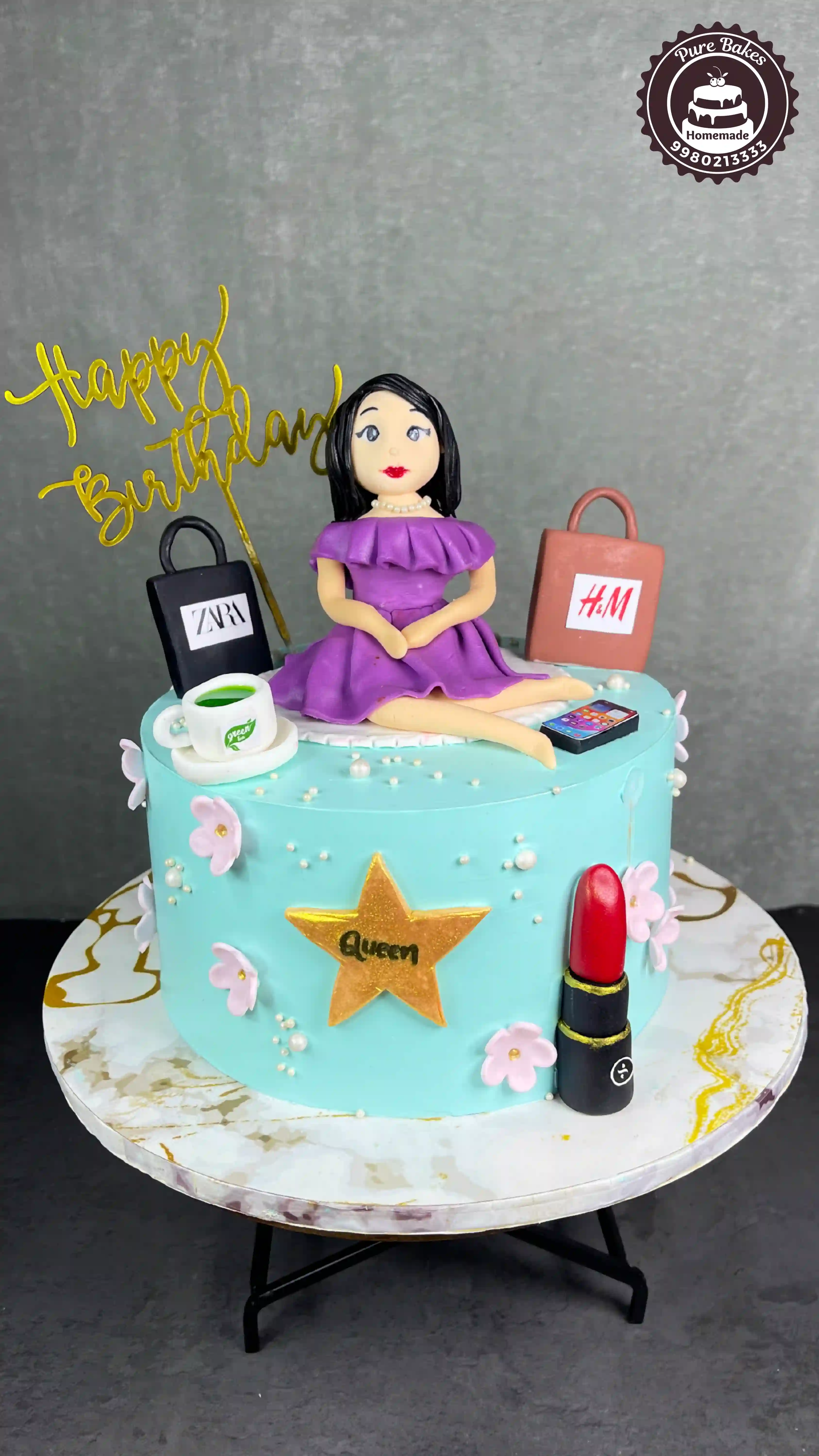 Girl Shopping Theme Birthday Cake With Makeup Accessories