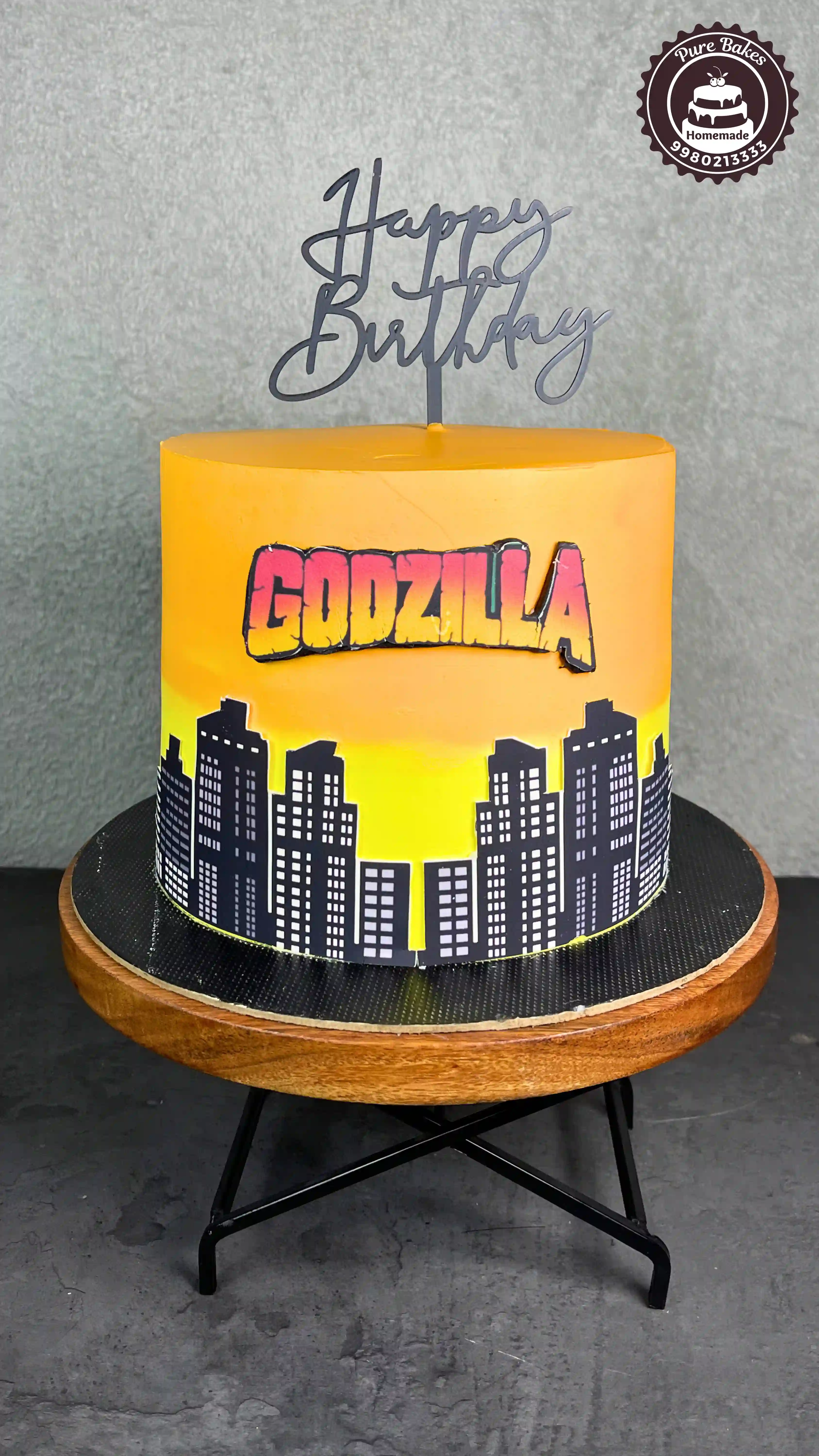 Godzilla Theme Birthday Cake with City Skyline Design